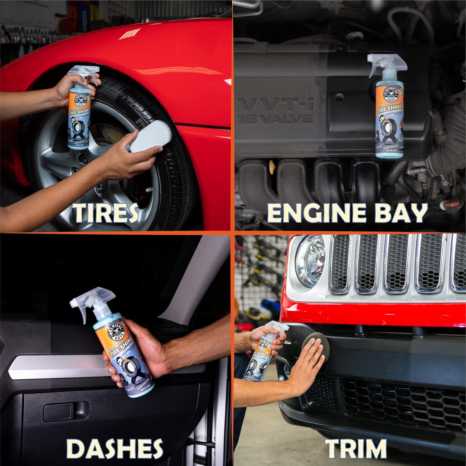 Chemical Guys Tire Kicker Sprayable Extra Glossy Tire Shine (Works on Rubber, Vinyl & Plastic) Safe for Cars, Trucks, Motorcycles, RVs & More, 16 fl oz