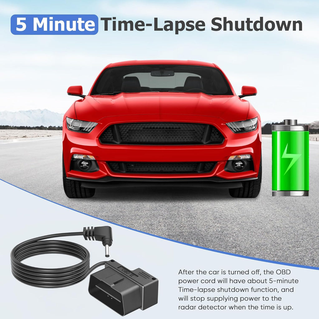 OBD Power Cable for Radar Detector,OBD to DC3.5 Radar Detector Cord,OBDII Charger Cable, Compatible with Cobr 380 480i Unide DFR1 Radenso Whistler 78se Cr97 etc Detector