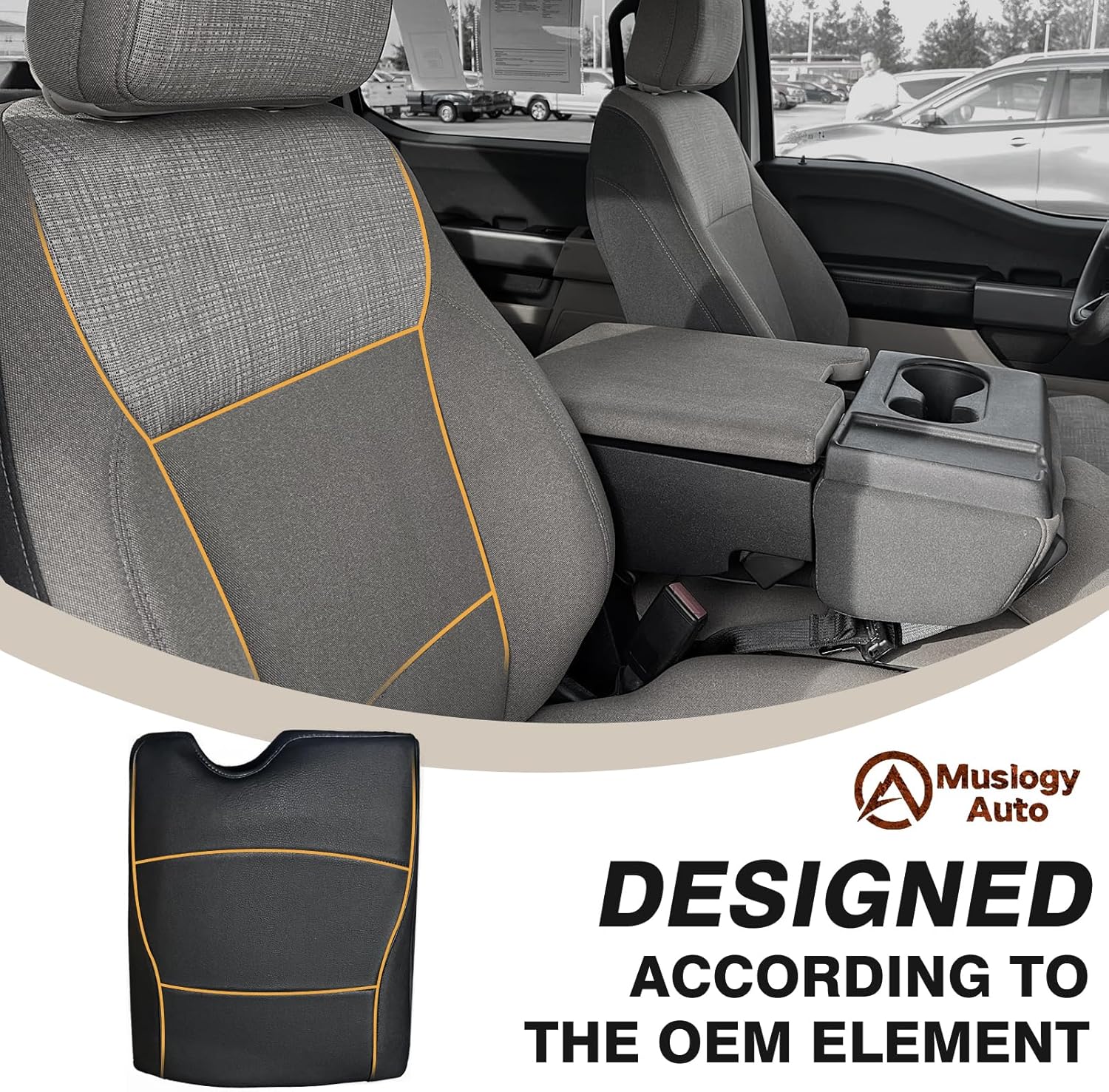 Muslogy Center Console Armrest Cover Compatible with Ford F-150 F150 2015-2024 2025 Comfort Armrest Pad Arm Rest Cushion Vegan Leather Protector 1-Inch Extra Thick(Jump Seat ONLY)