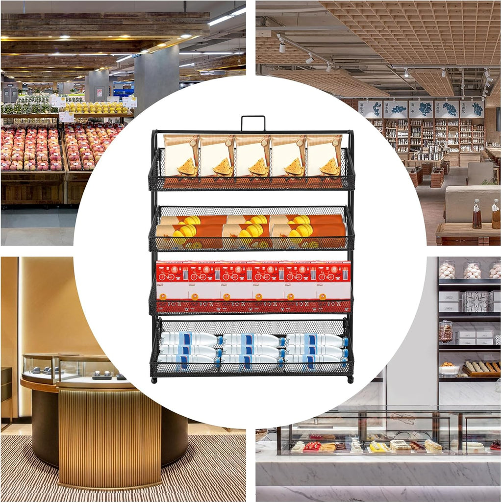 Retail Display Rack 4-Tier Market Merchandise Display Shelf Tabletop Fruit Vegetable Display Shelving Snack Shelf Countertop for Retail Store Home Store Market (10”D X 16”W X 20”H)
