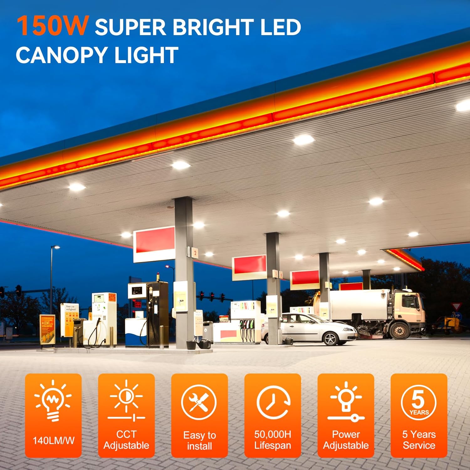 BBESTLED LED Canopy Light with 150W/120W/90W Adjustable, ETL&DLC Listed 5700K/5000K/4500K, AC100-277V, 21000LM, IP65 Waterproof Outdoor Canopy Light for Gas Station Garage Workshop