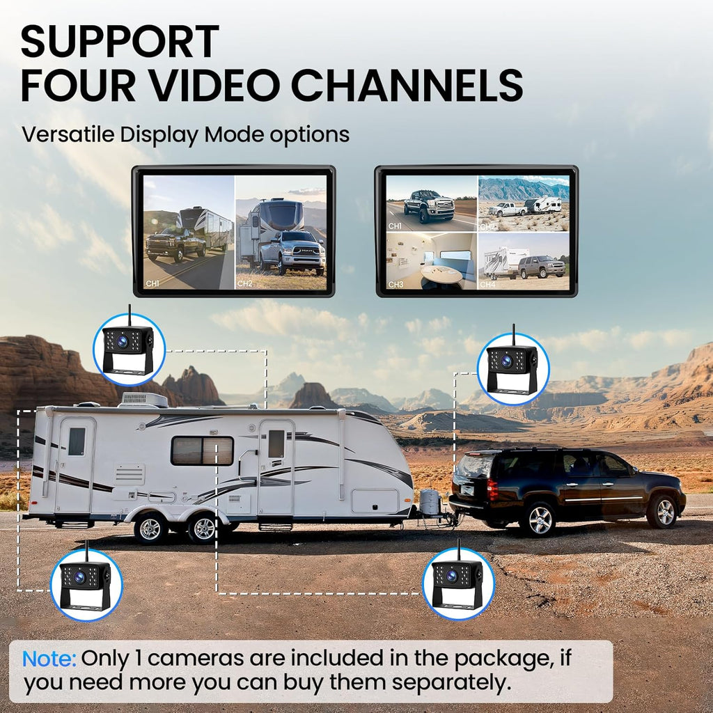 RV Backup Camera, Vehicle Backup Cameras with 7-Inch Touchscreen Monitor, Wireless HD 1080P, 4-Channel System, IR Night Vision, Waterproof Rearview Camera for RV, Truck, Van, SUV, Trailer