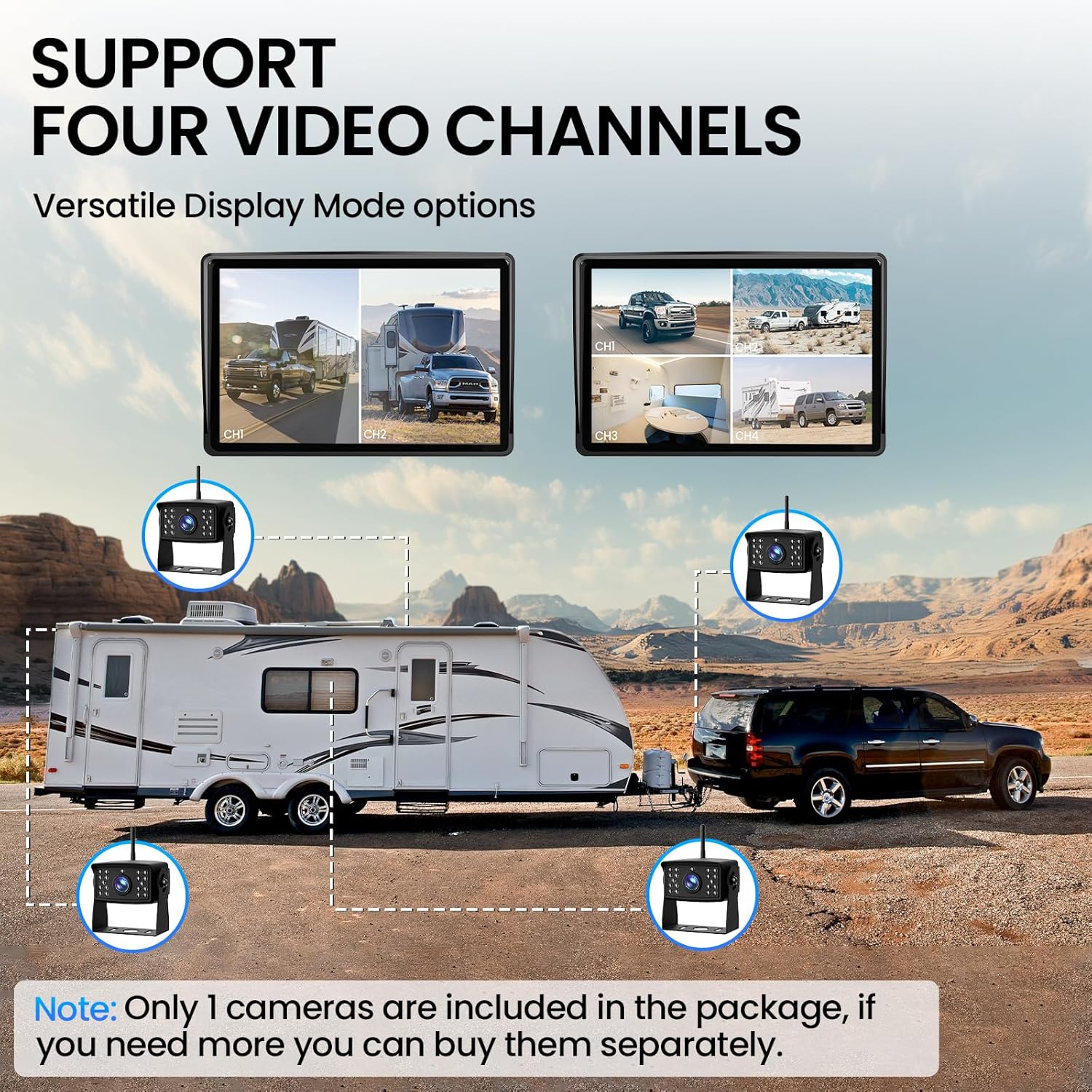 RV Backup Camera, Vehicle Backup Cameras with 7-Inch Touchscreen Monitor, Wireless HD 1080P, 4-Channel System, IR Night Vision, Waterproof Rearview Camera for RV, Truck, Van, SUV, Trailer