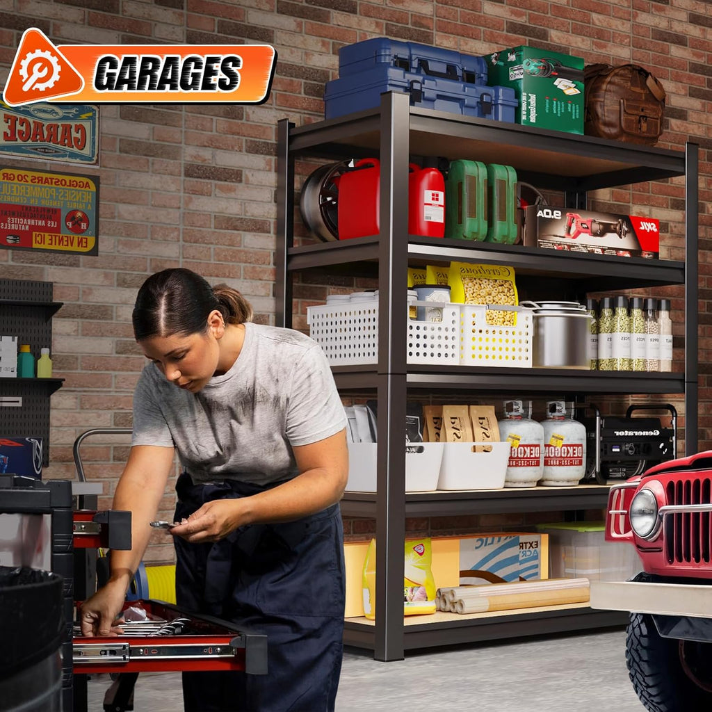 72" H*46'' Storage Shelves 2500lbs Garage Shelving Adjustable Heavy Duty Garage Shelves Easy To Install Metal Shelving Wood Shelving Unit Storage Shelf for Basement Warehouse Industrial Kitchen Pantry
