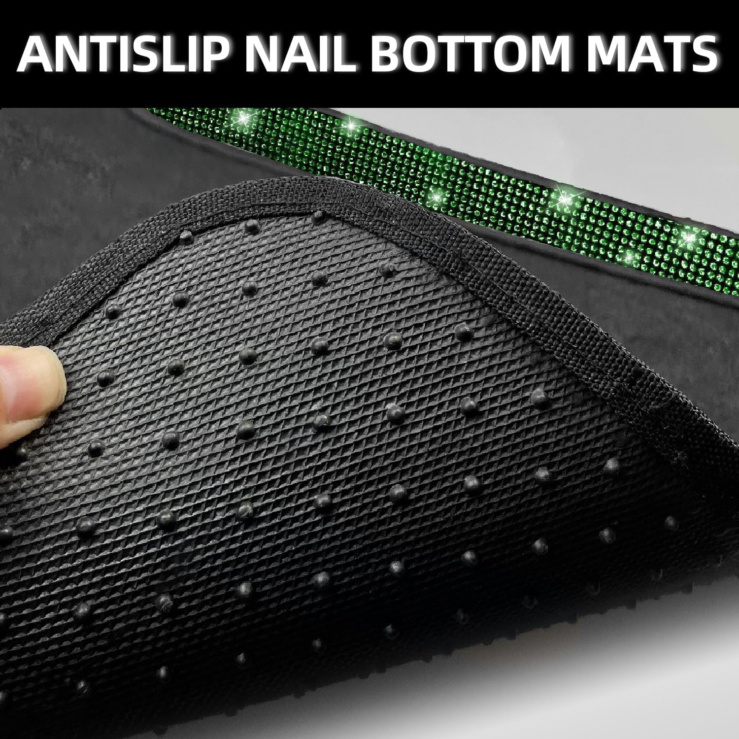 NBTEPEM Bling Car Floor Mats Full Set, Universal Fit Most Cars,SUV, Trucks, 4 pcs Sparkle Glitter Diamond Carpet for Women Girls with Anti-Slip Pad (Green Diamond)