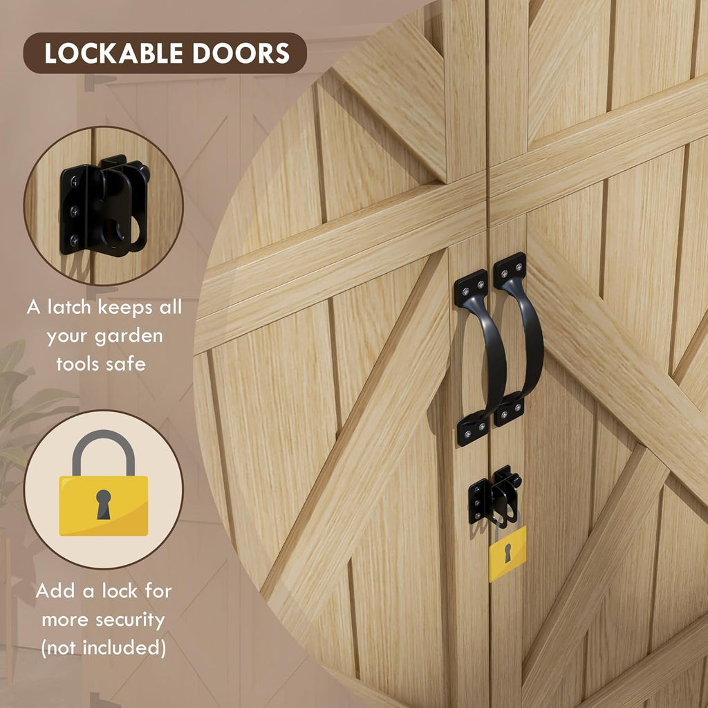Wooden Garden Shed, Outdoor Storage Cabinet with Waterproof Asphalt Roof, Narrow Tool Shed with Shelves and Lockable Doors, Natural