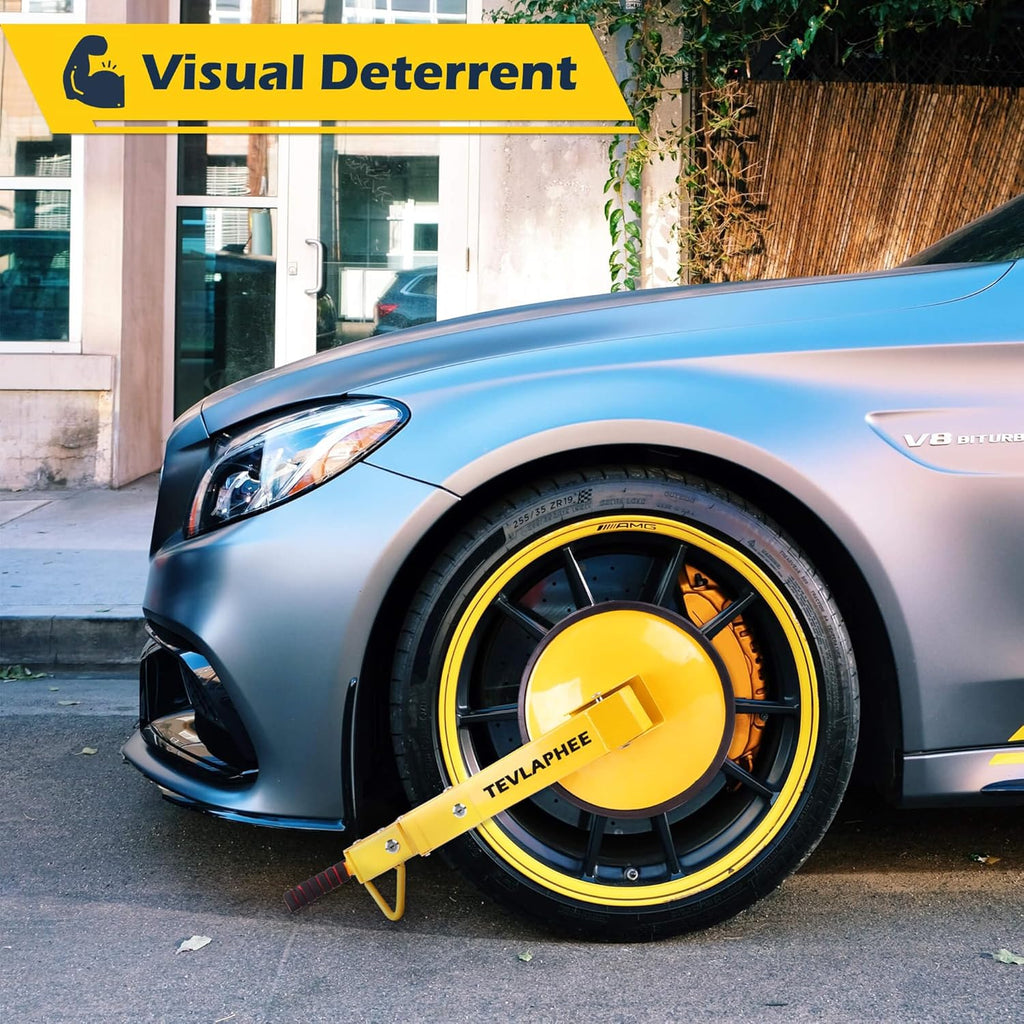 Tevlaphee Wheel Lock - Car Boot Anti-Theft Trailers Wheel Clamp Lock Parking Boot for Cars, Trucks, SUVs, Campers - Upgraded Dual Lock Adjustable Lug Nuts Cover