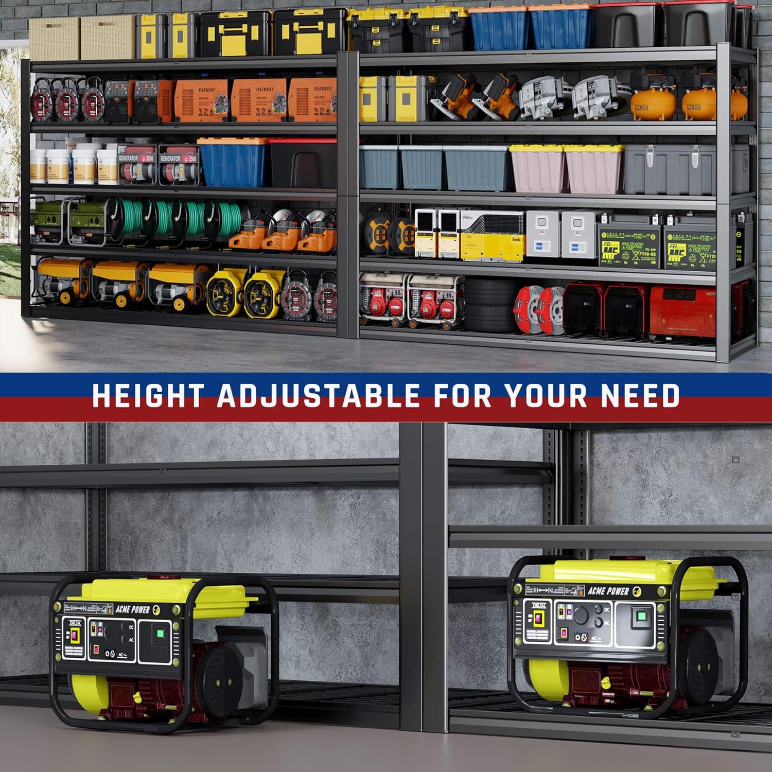67" W Garage Shelving Heavy Duty, 67" W x 24" D x 84" H, Adjustable 5 Tier Metal Shelves, Commercial Metal Shelf Rack, Industrial Shelving, 2 Pack