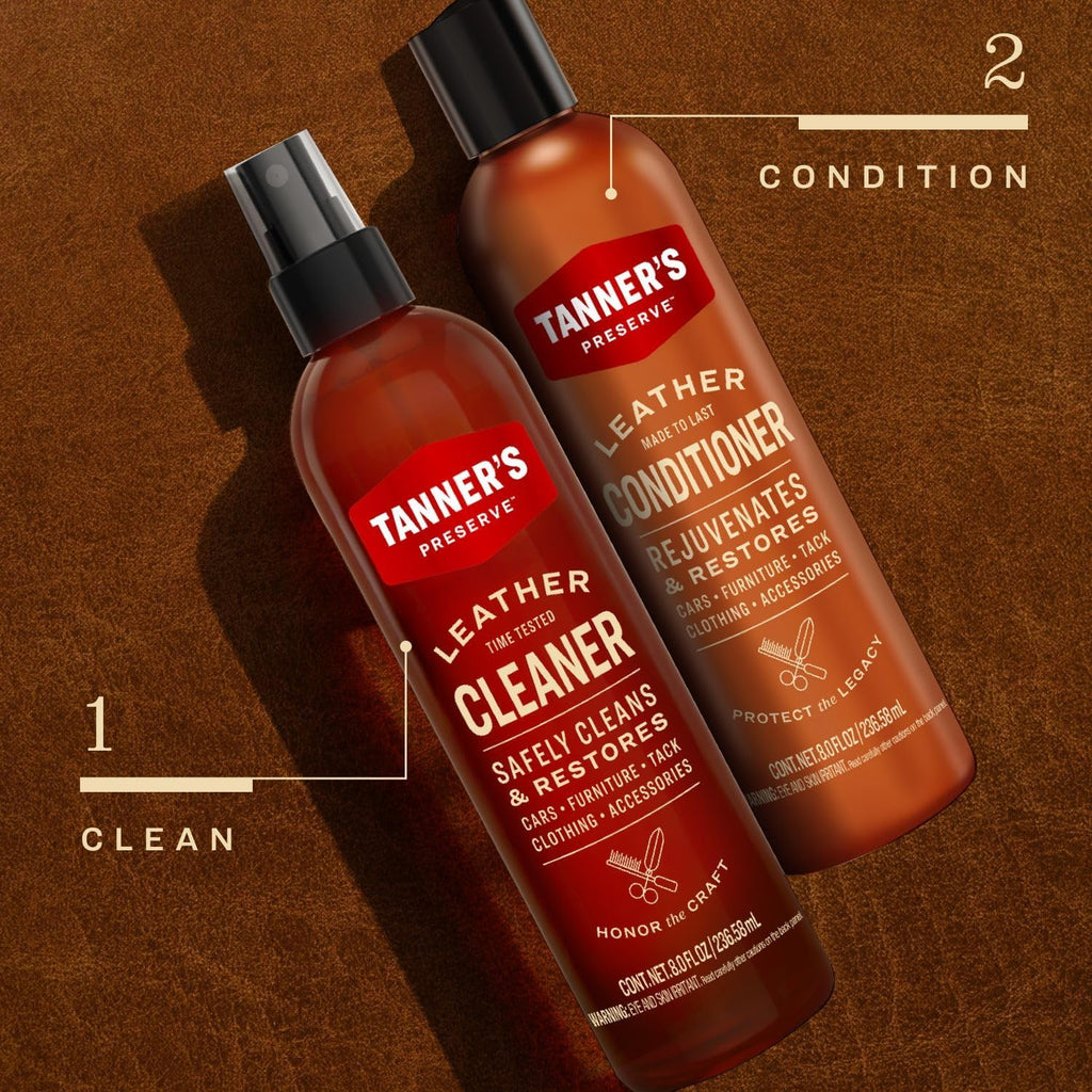 Tanner's Preserve Leather Cleaner, Cleans & Restores Finished Leather, Use for Cars & Interiors, Couches & Furniture, Saddles & More, 8 Fl Oz