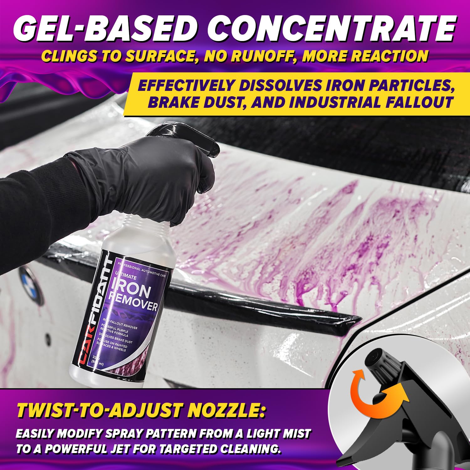 Iron Remover Car Detailing – Iron Decon Spray, Pulls Out Brake Dust, Rust & Fallout - Contaminant Removal for Car Paint & Wheels, pH Neutral Formula - 16 fl. oz.