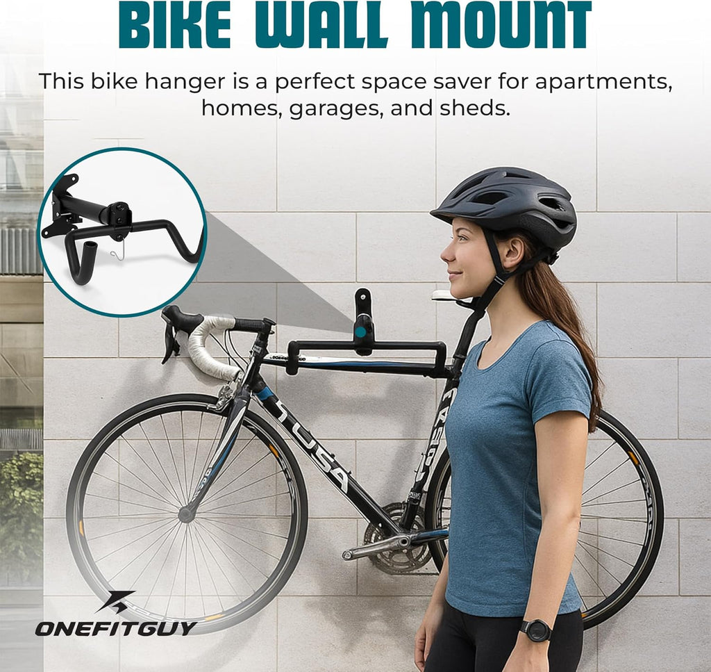Bike Wall Mount, 2 Pack Bike Hanger, Foldable Bicycle Storage Horizontal Rack, Includes Bike Hook, for Garage, Indoor or Shed with Screws