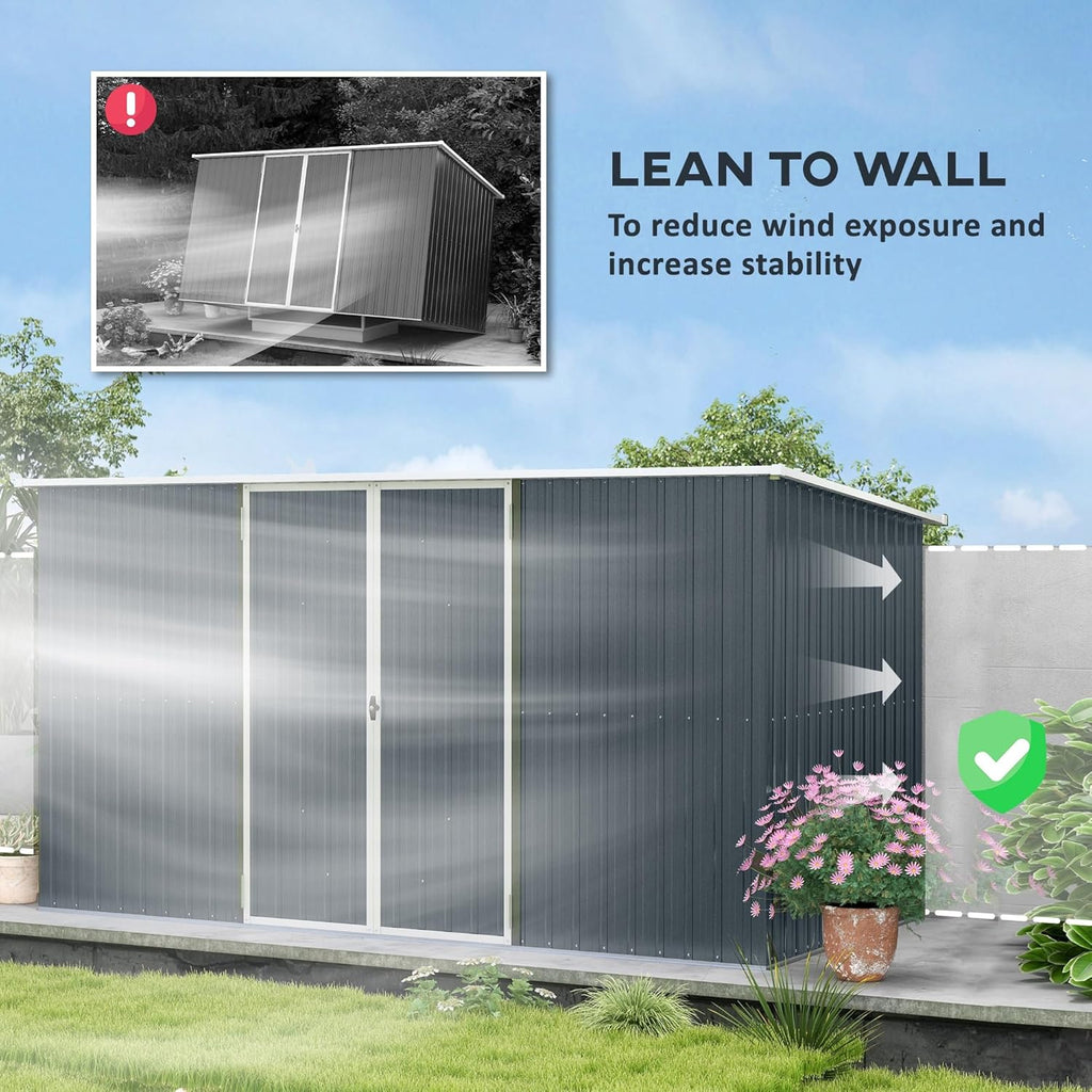 Outsunny 11' x 6' Outdoor Storage Shed, Galvanized Metal Utility Garden Tool House, 2 Vents and Lockable Door for Backyard, Bike, Patio, Garage, Lawn, Dark Gray