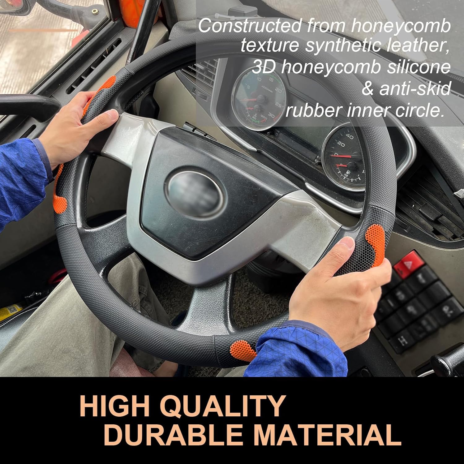 PINCTROT XL Size 17.5-18 Inch Comfy Grip Steering Wheel Cover for Semi Truck, Fits RV, Big Rig Trucker, 18 Wheeler and Classic Cars, Anti-Slip Design 17.5-18 Inch(Silicone Orange)