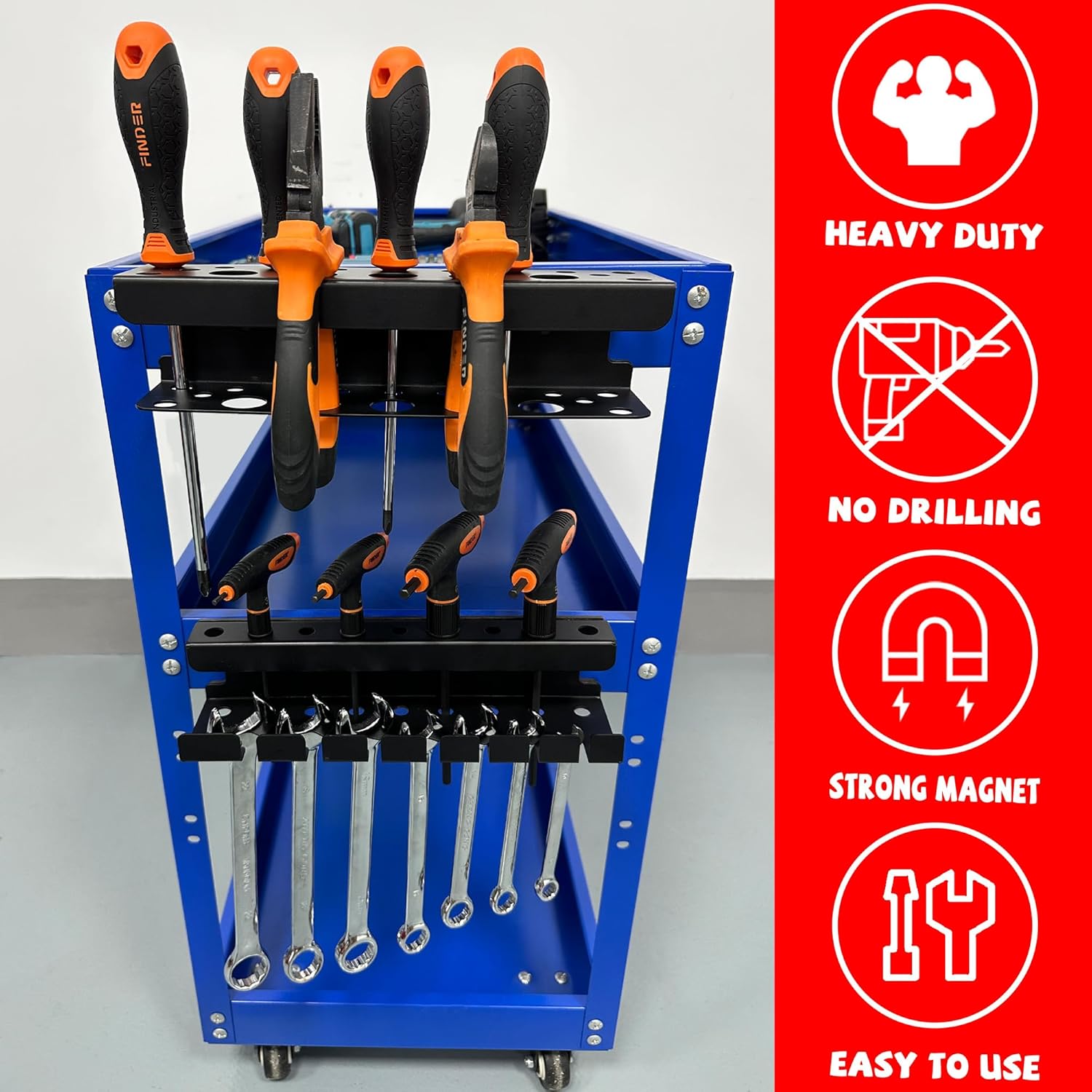 ULIBERMAGNET Magnetic Screwdriver Holder,Magnetic Wrench Holder,Heavy Duty Black Metal Tool Storage Organizer,Set of 2 Magnetic Mount Tool Holder for Garage,Workbench,Tool Cart,PegBoard