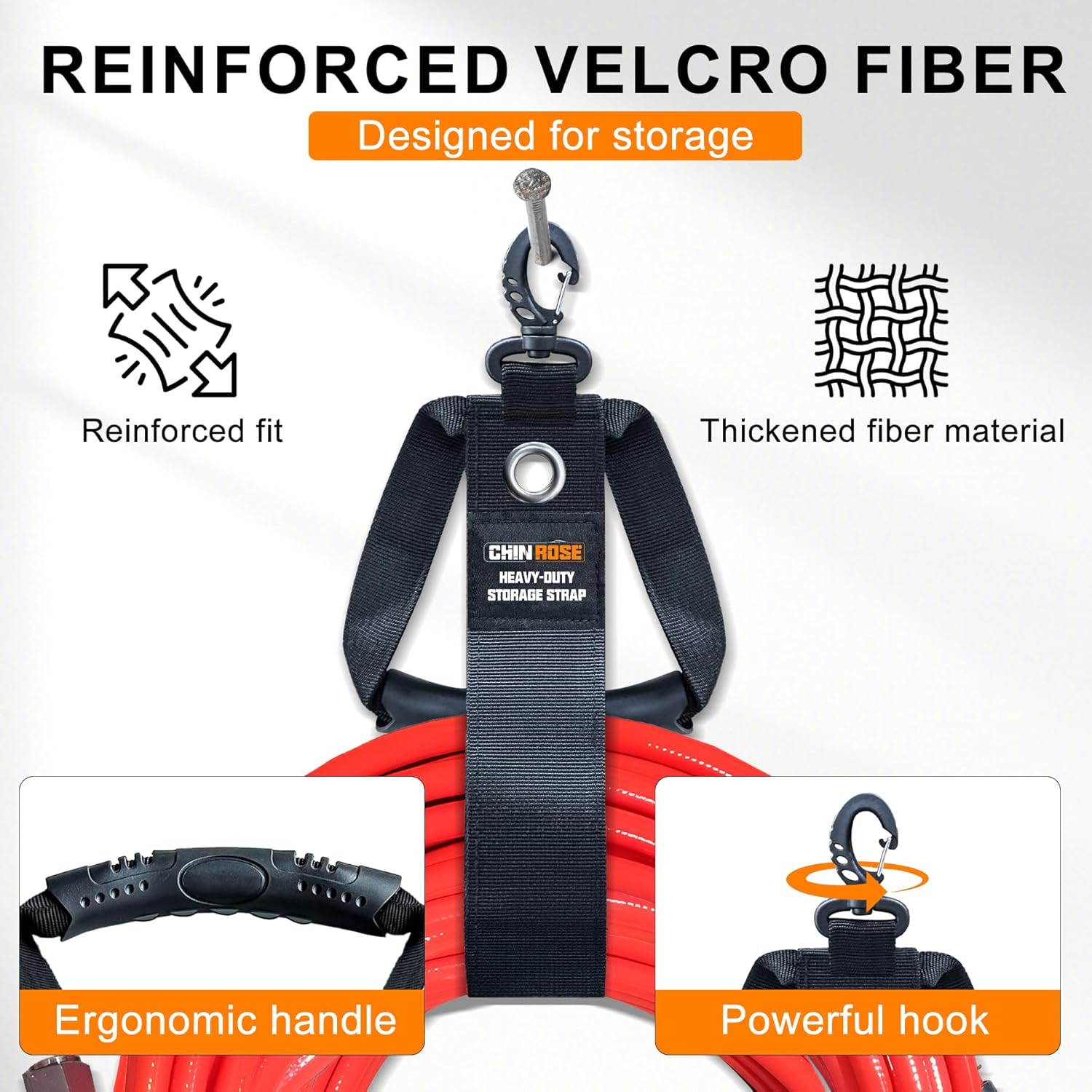 Extension Cord Holder Organizer 3 in 1 Multifunction, 4 PCS Heavy Duty Storage Straps with Carrying Handle and Grommet Fit Extension Cords, Cables, Ropes, Garden Water Hoses Carrying and Hanging