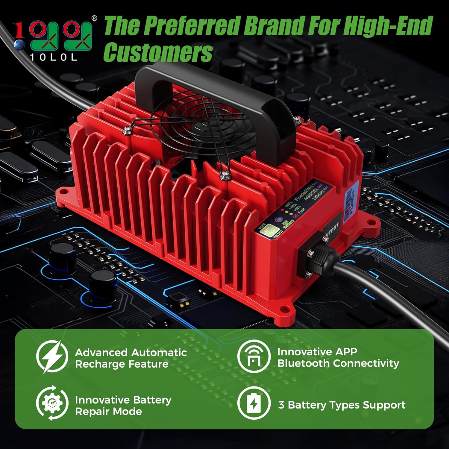 10L0L 15 Amp 48 Volt Golf Cart Charger for Club Car DS Precedent, Smart Golf Cart Battery Charger, 3 Battery Types Support, Battery Repair, Automatic Power Recharge, IP67 Waterproof