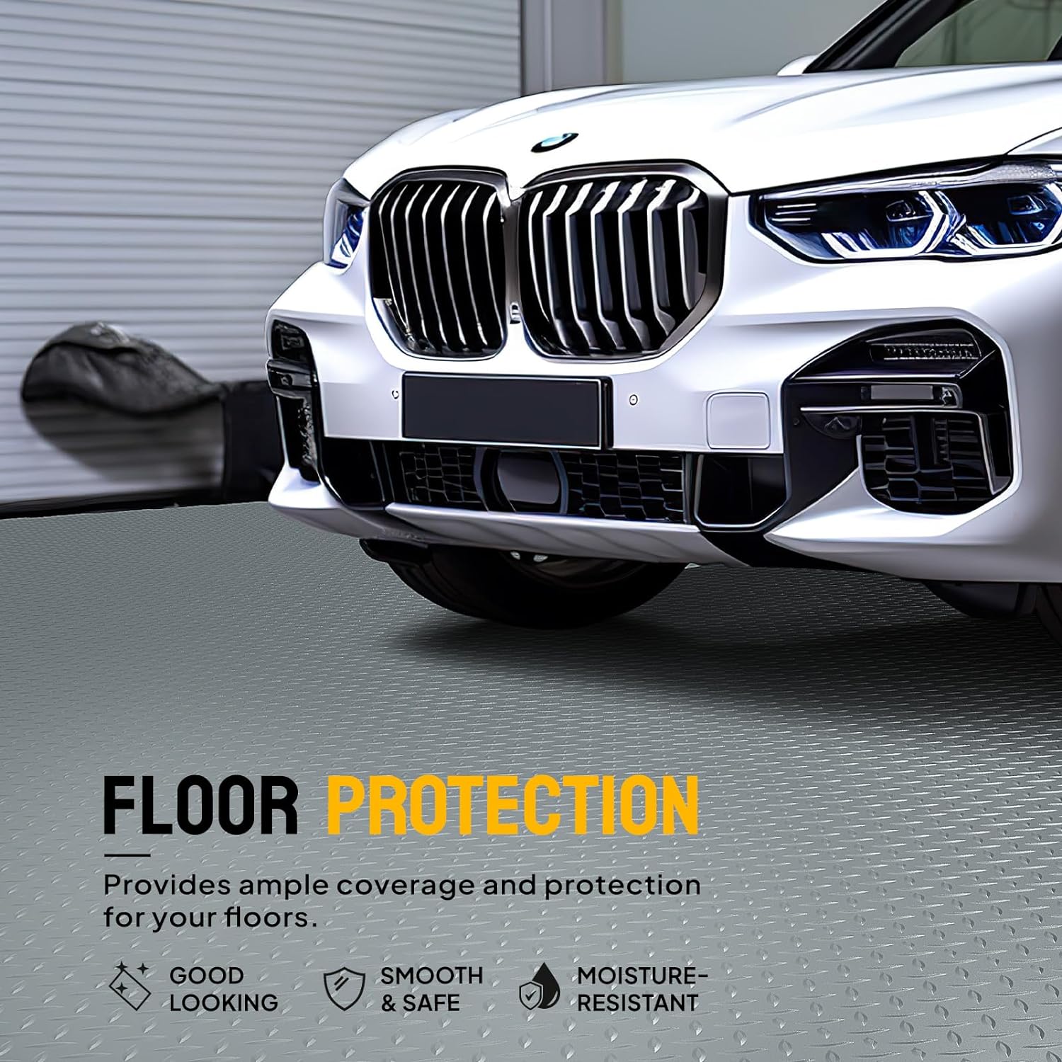Bonnlo 7.5x17 FT Garage Floor Mat for Under Car,Thickened PVC Roll Floor mats，Waterproof Non Slip Parking Mat,Gray