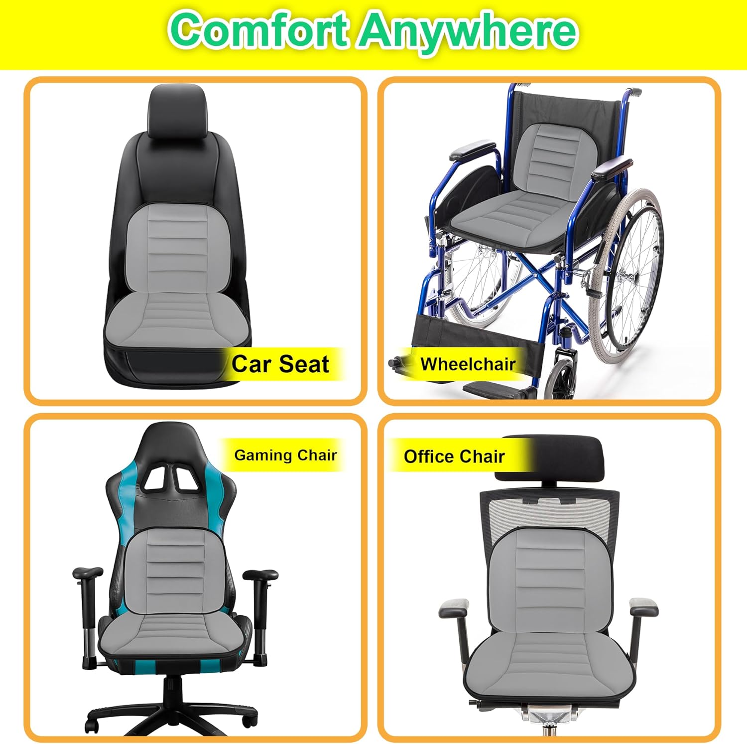 kingphenix Car Seat Cushion with Lumbar Support Pillow: Enhanced Comfort Memory Foam Design for Pain Relief, Ideal for Drivers and Office Use - Ergonomic Lumbar Comfort for Long Sitting - Gray