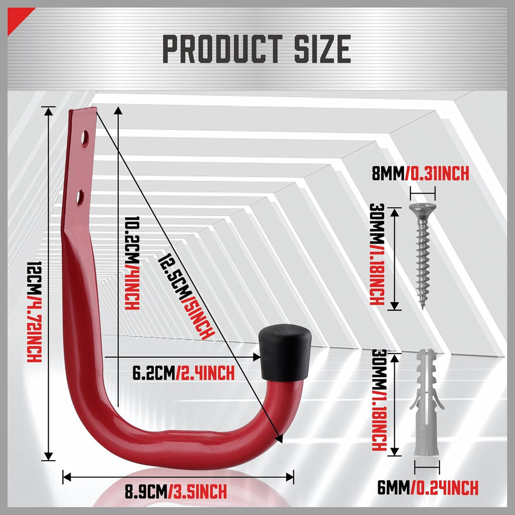 HORUSDY 6 Pack Garage Hooks, Utility Hooks, Garage Hook Heavy Duty Wall Hook (Red)