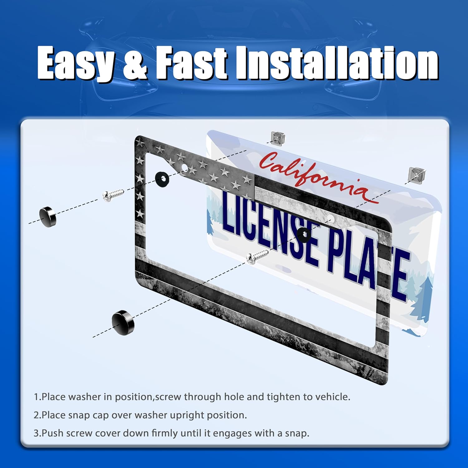 Grey Black American Flag License Plate Frame Vintage USA Flag License Plate Stainless Steel Funny License Plate Holder Patriotic Car Accessory Car Decoration 12.3" x 6.3"for Men Women