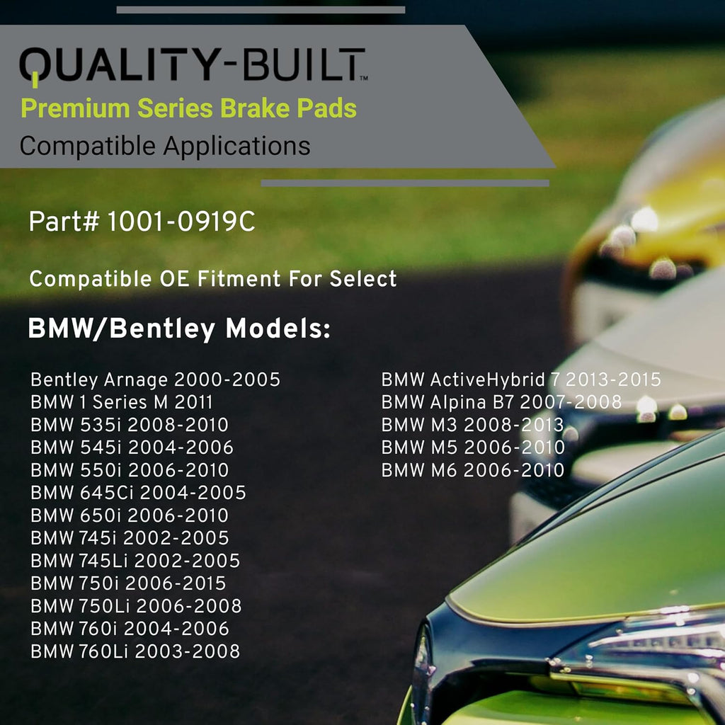 Premium Ceramic Rear Brake Pads (1001-0919C) Compatible with 2000-2015 Bentley/BMW (1 Series M/535i/545i/550i/645Ci/650i/745i/745Li/750i/750Li/760i/M3/M5/M6 & More)