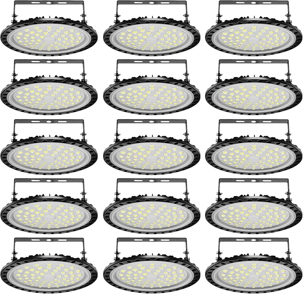 Viugreum 15 Pack 200W LED High Bay Lights, 20000LM 6000K-6500K Daylight White UFO LED Shop Lights, Warehouse Workshop Garage Factory Area LED Lighting Fixture
