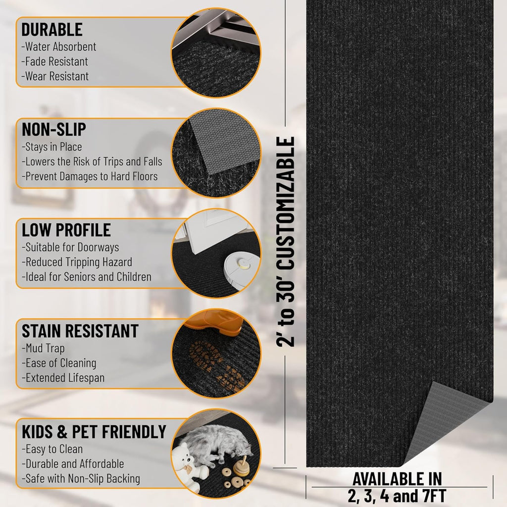 Ottomanson 6'6" x 7' Mud Mat Area Rug Scraper Carpet - Non-Slip, Dirt Trapping for Indoor & Outdoor Use - Ideal for Entryway, Garage, Kitchen, Patio & High-Traffic Areas, Black