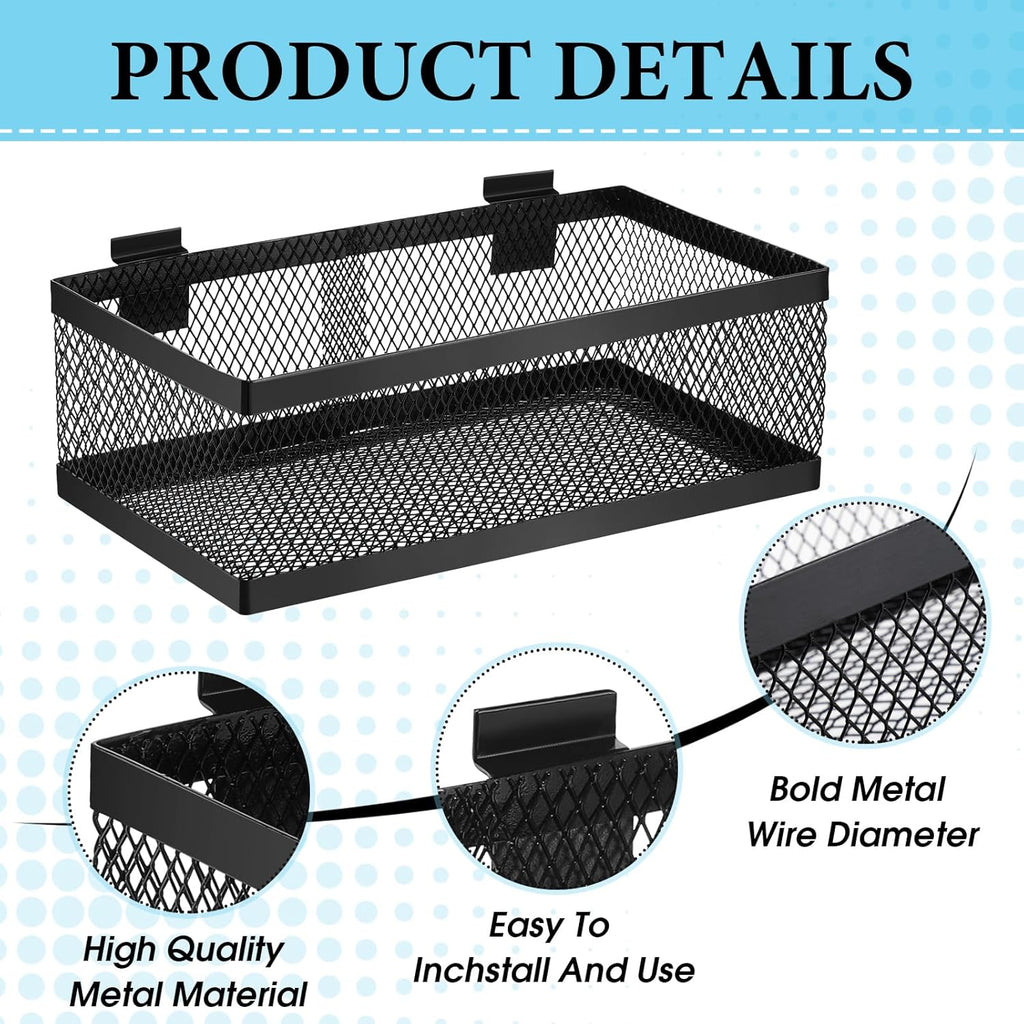Coume 4 Pcs Black Slatwall Baskets 4 Size Metal Mesh Wire Basket for Slatwall Panels Ventilated Wall Mounted Hanging Accessories for Home Garage Retail Store Display Organizing (Big Size)
