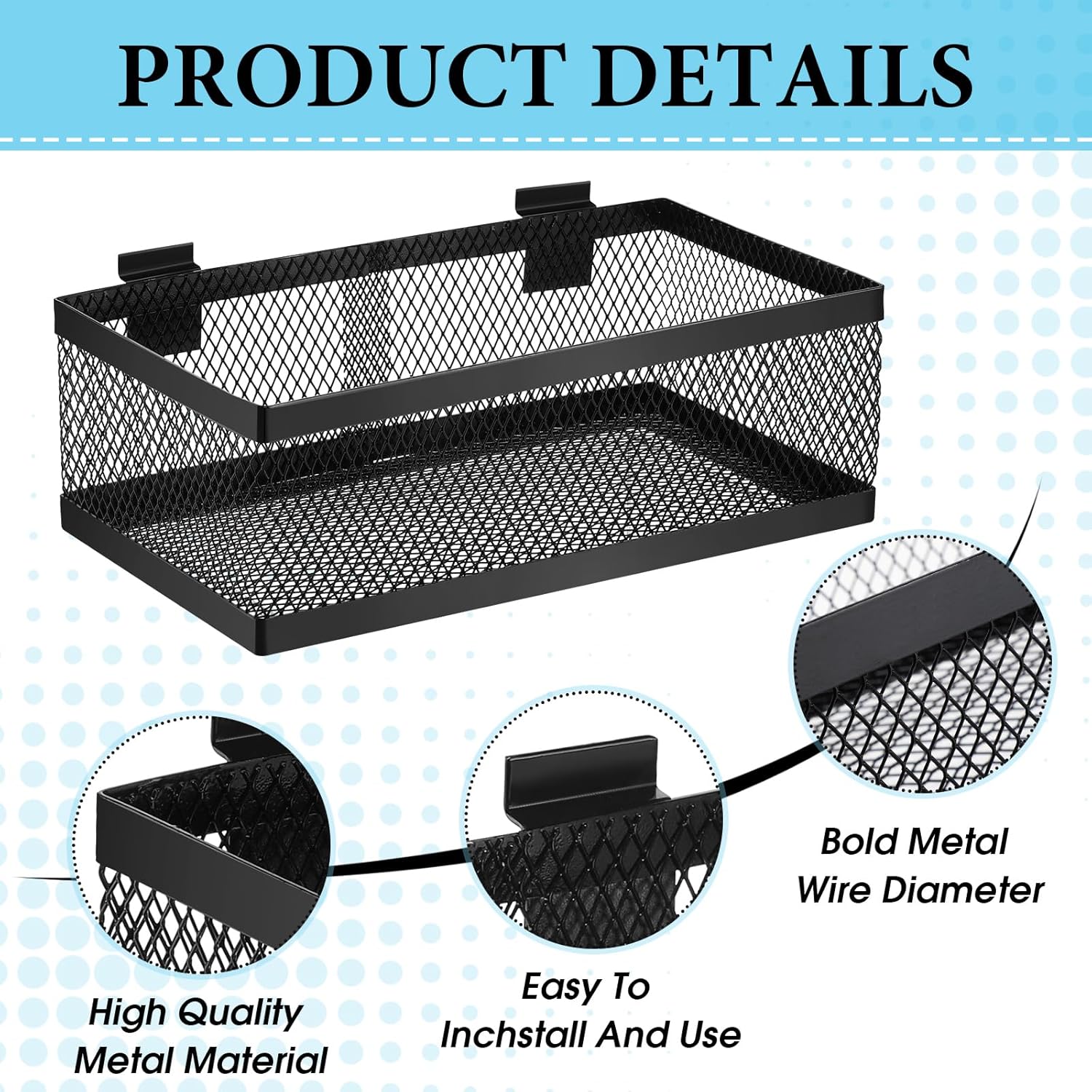 Coume 4 Pcs Black Slatwall Baskets 4 Size Metal Mesh Wire Basket for Slatwall Panels Ventilated Wall Mounted Hanging Accessories for Home Garage Retail Store Display Organizing (Big Size)