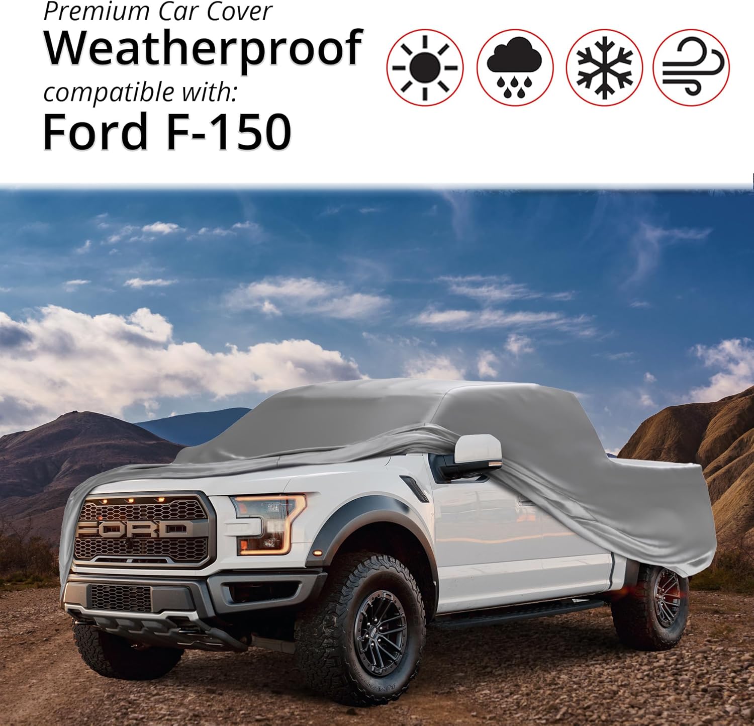 Car Covers Weatherproof Max Truck Cover & Warranty Compatible with Ford 2001-2019 F-150 Crew Cab, 5.5 with Camper Shell– Outdoor Cover, Prevents Theft with Cable Lock