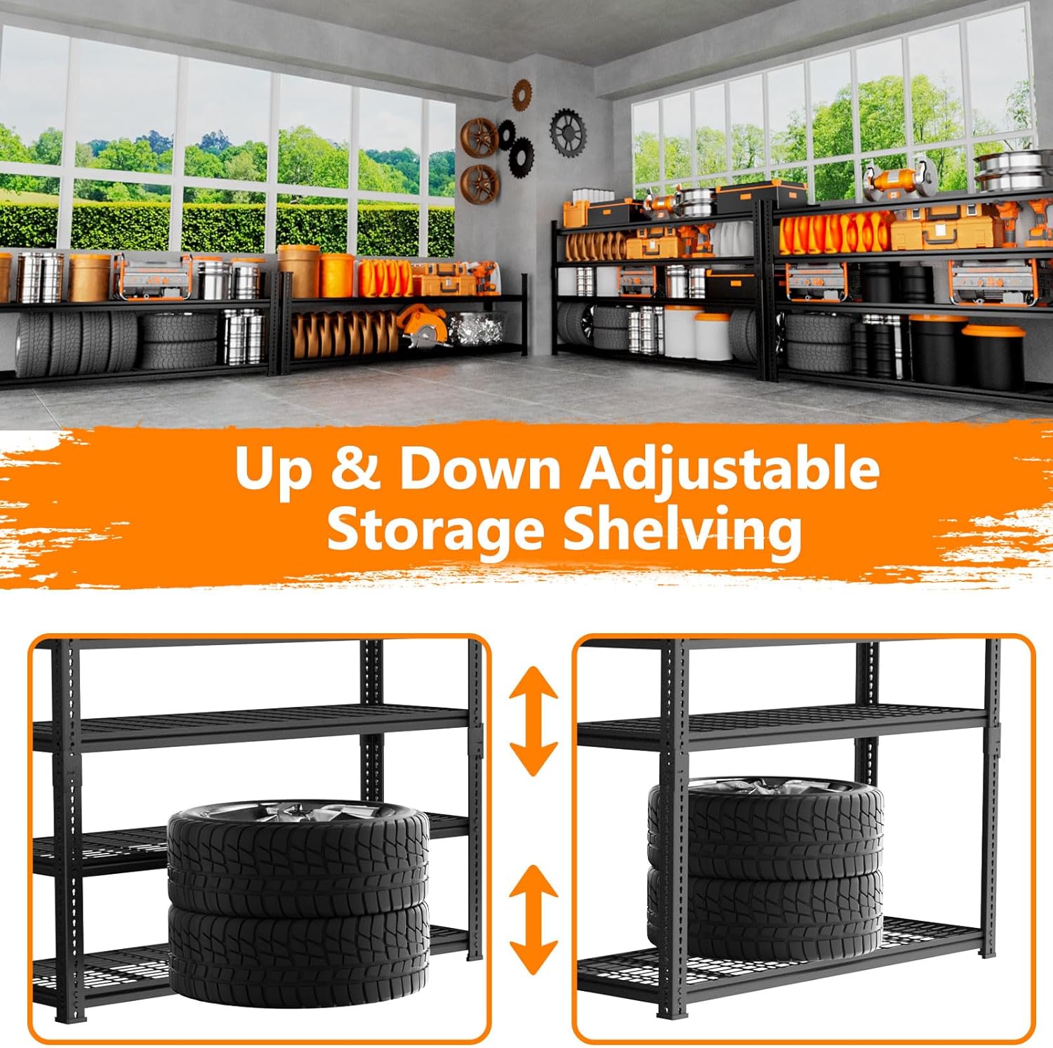 Storage Shelves Heavy Duty 2 PCS, 60"L x 24"W x 60"H Garage Wire Shelving Unit Loads 2640LBS, 4-tier Adjustable Metal Industrial Utility Shelf Rack for Kitchen, Laundry, Pantry, Warehouse, Basement