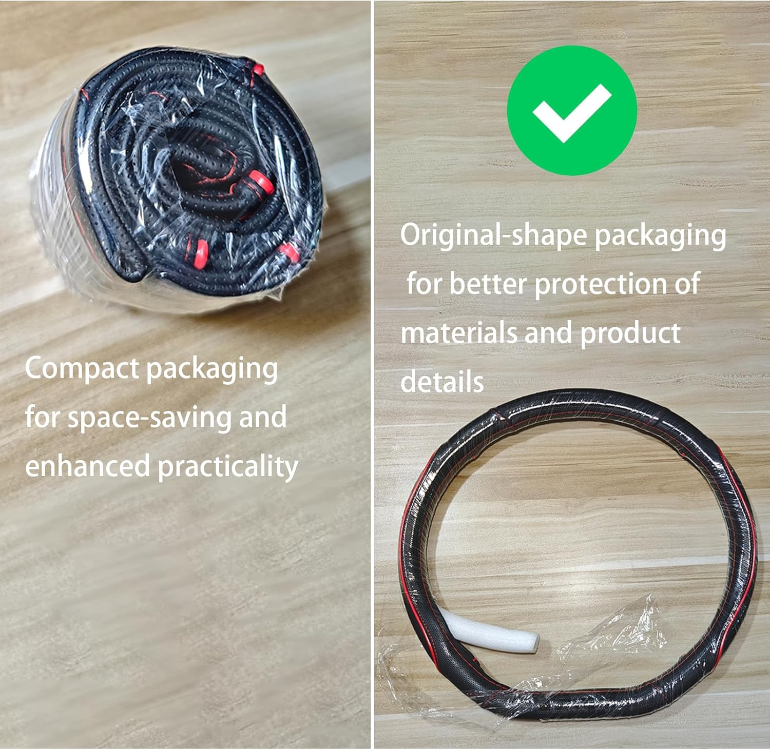 D Shape Car Steering Wheel Cover, Universal 15 inch Stitching Color Anti-Slip Steering Wheel Protector, Red and Black Style (Red and Black D Shape)