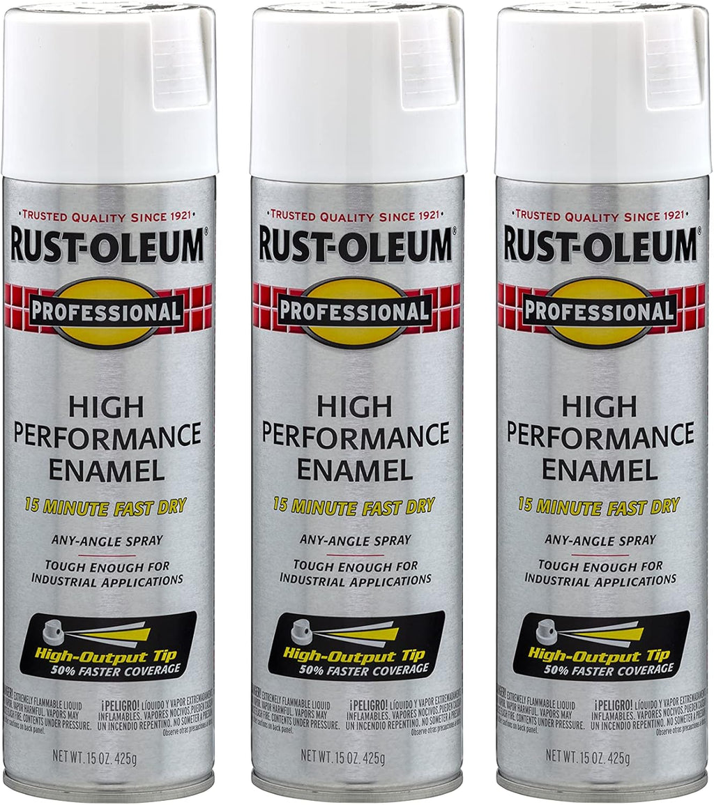 Rust-Oleum 7590838-3PK Professional High Performance Enamel Spray Paint, 15 Oz, Flat White, 3 Pack
