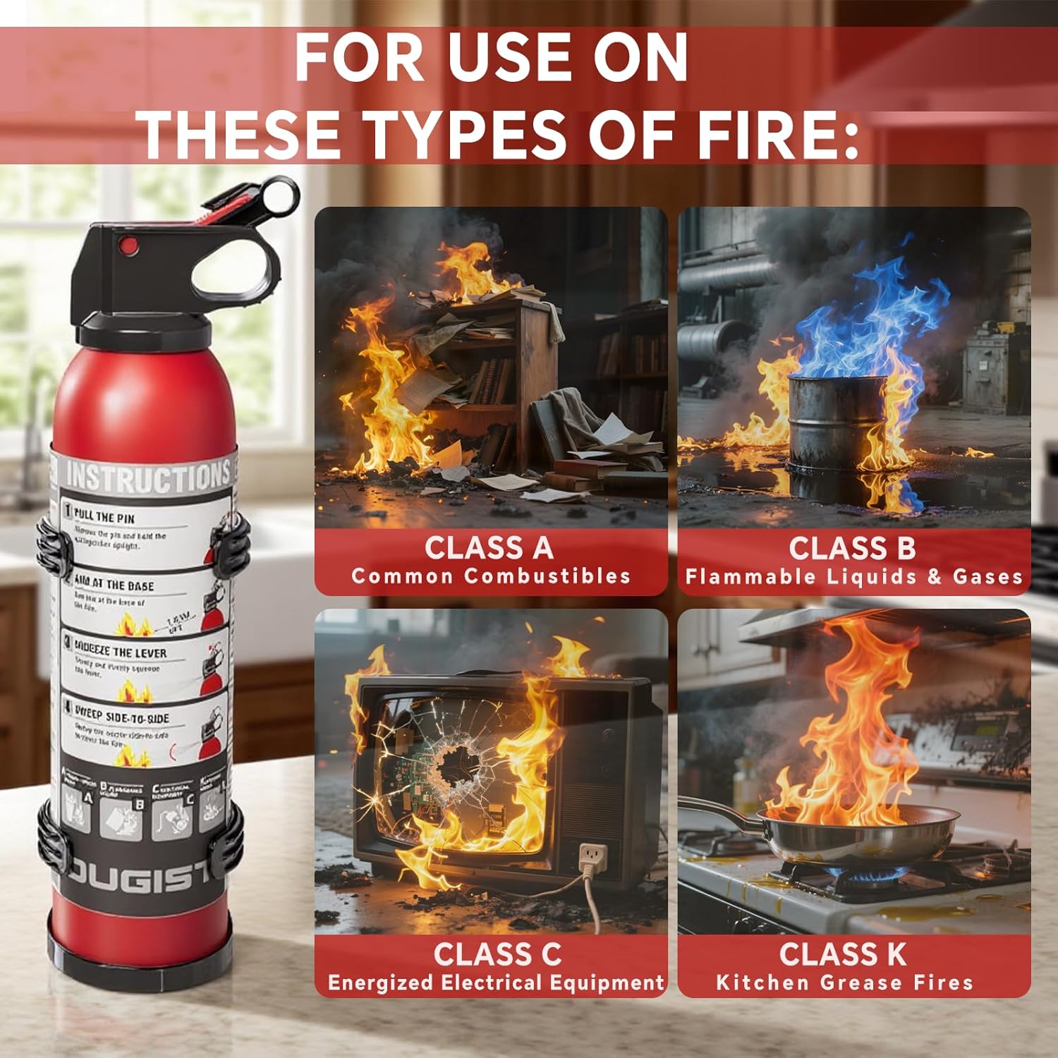 Dry Stop Fire Extinguisher for Home & Vehicle - 600g Dry Chemical Powder Fire Extinguisher | Grease & Electrical Fire Extinguisher for Kitchen, Car, Portable (4-Pack)