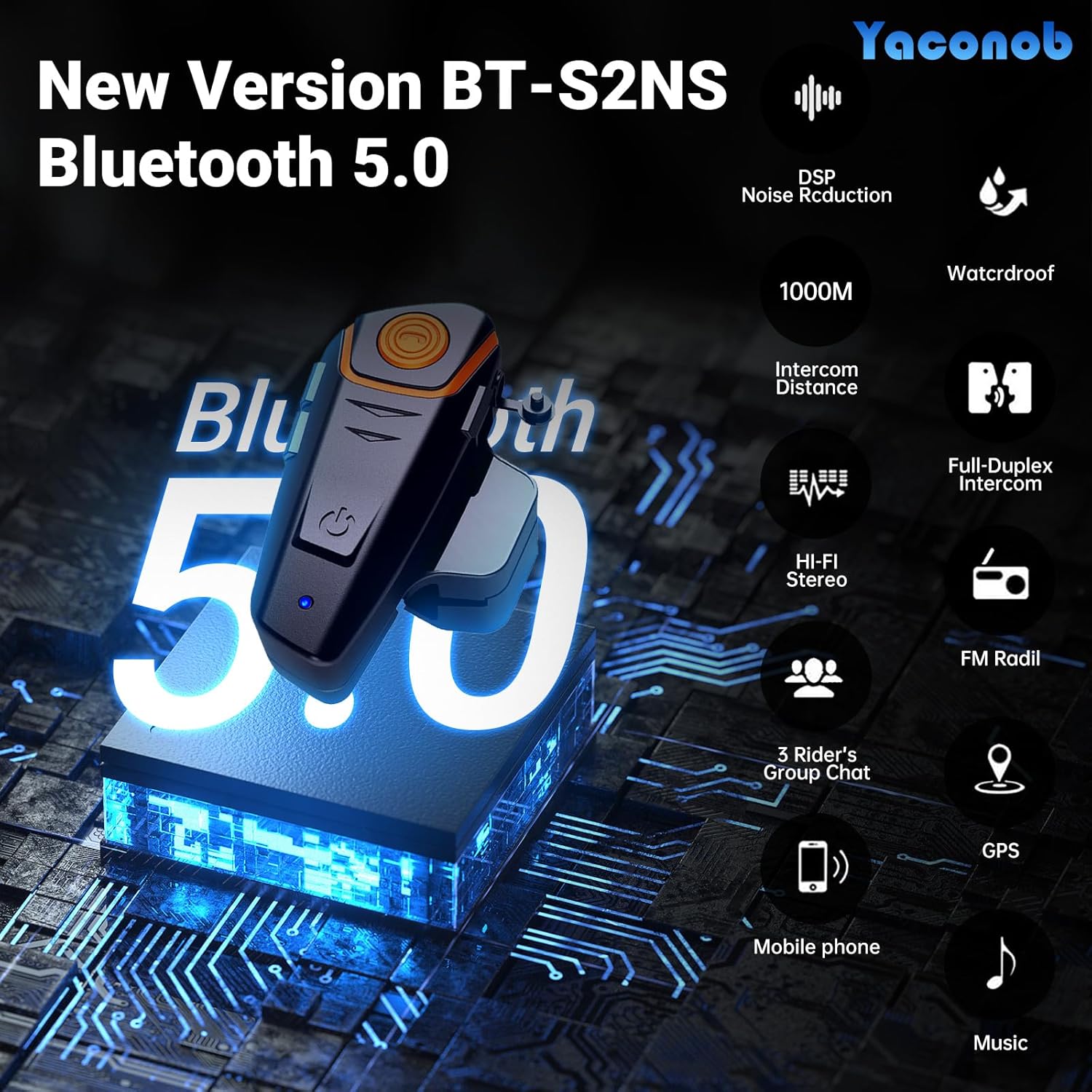 Helmet Bluetooth Headset Bt-S2ns, 1000m Helmet Communication System, Connect Up to 3 People 2 People Talk at The Same Time（1pack）