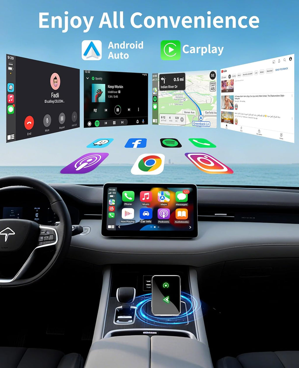 Wireless CarPlay Adapter for IPhone, 2025 Upgrade 2-in-1 CarPlay & Android Auto Adapter, Mini Size Converts Wired to Wireless Car Play with USB & Type-C, Plug and Play, Stable Control & No Delay