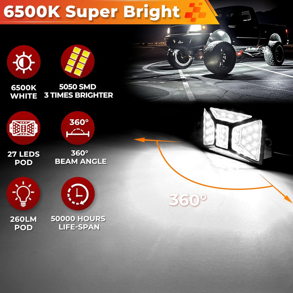20 Pods Pure White LED Rock Lights Kit with Switch Wiring Harness,6500K 540 LEDs Bright Rock Lights for Trucks,Waterproof Underglow Light for Car Jeep Off Road ATV UTV SUV
