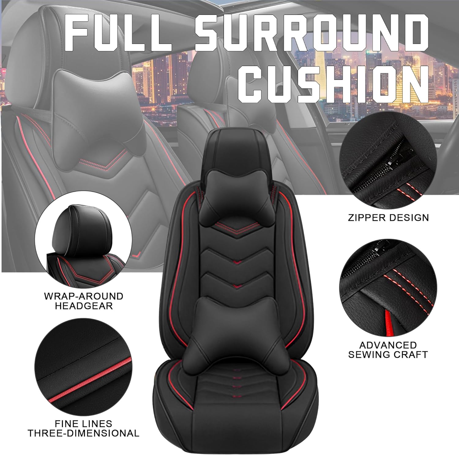 Car Seat Covers for Chrysler Pacifica 2004-2025, Stylish Sport Seat Cover, Premium Nappa Leather Car Seat Cover. Automobile Seat Covers Sets.(Luxury 5 Seats/Black)