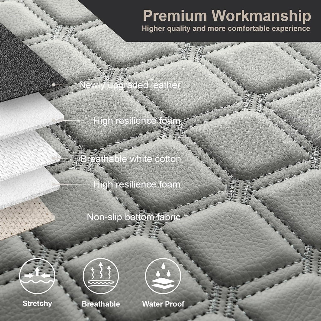 GIANT PANDA Custom Fit Console Cover for 2013-2018 Ram 1500 & 2013-2024 Ram 2500/3500/1500 Classic Model Jump Seat Console - Waterproof Faux Leather Armrest Center Cover - Full Protection - Grey