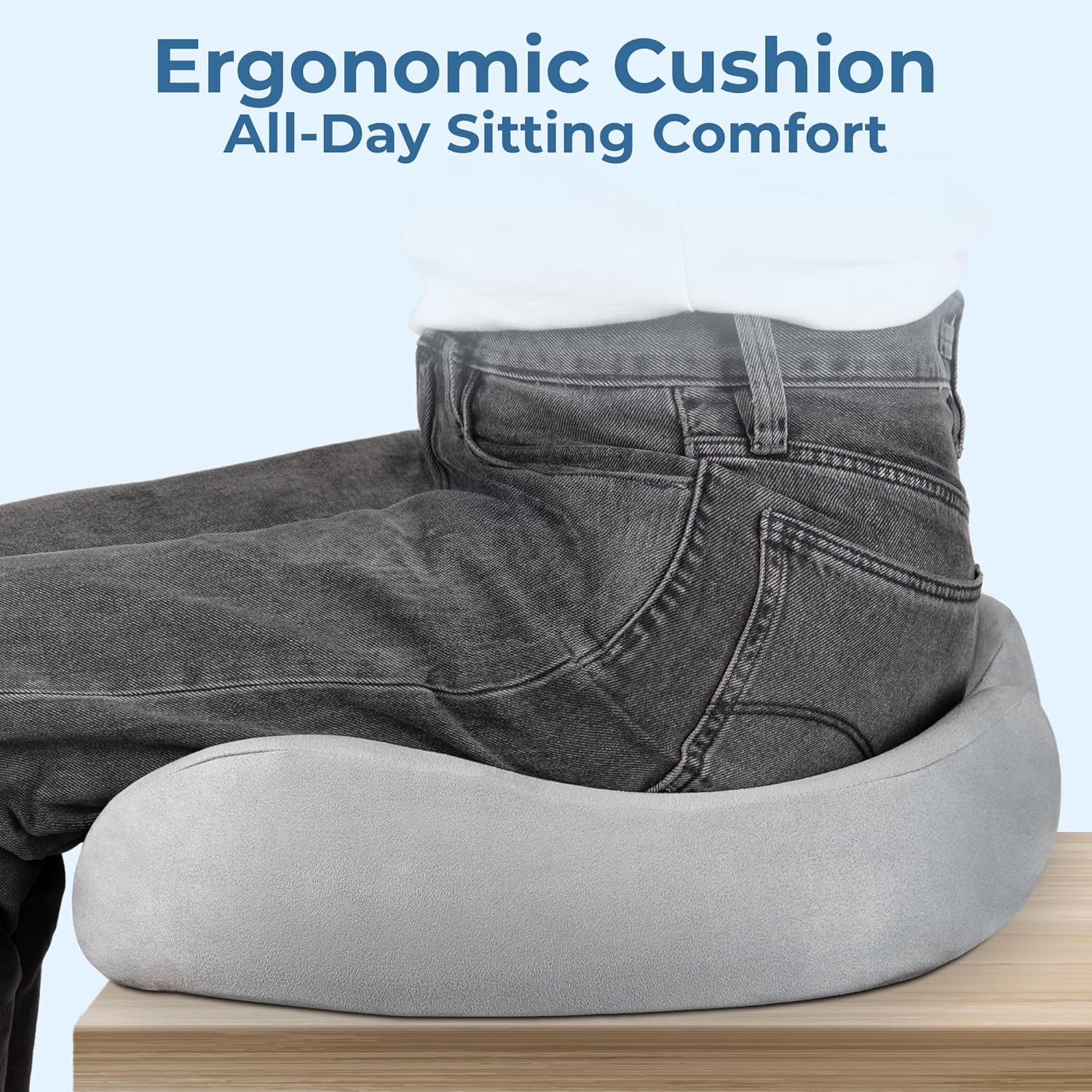 5 STARS UNITED Seat Cushion for Tailbone Pain Relief – Large Memory Foam Lifting Pillow for Coccyx, Hip, Sciatica & Post-Surgery Recovery – Wheelchair, Car, Desk, Gaming & Office Chairs, Light Gray