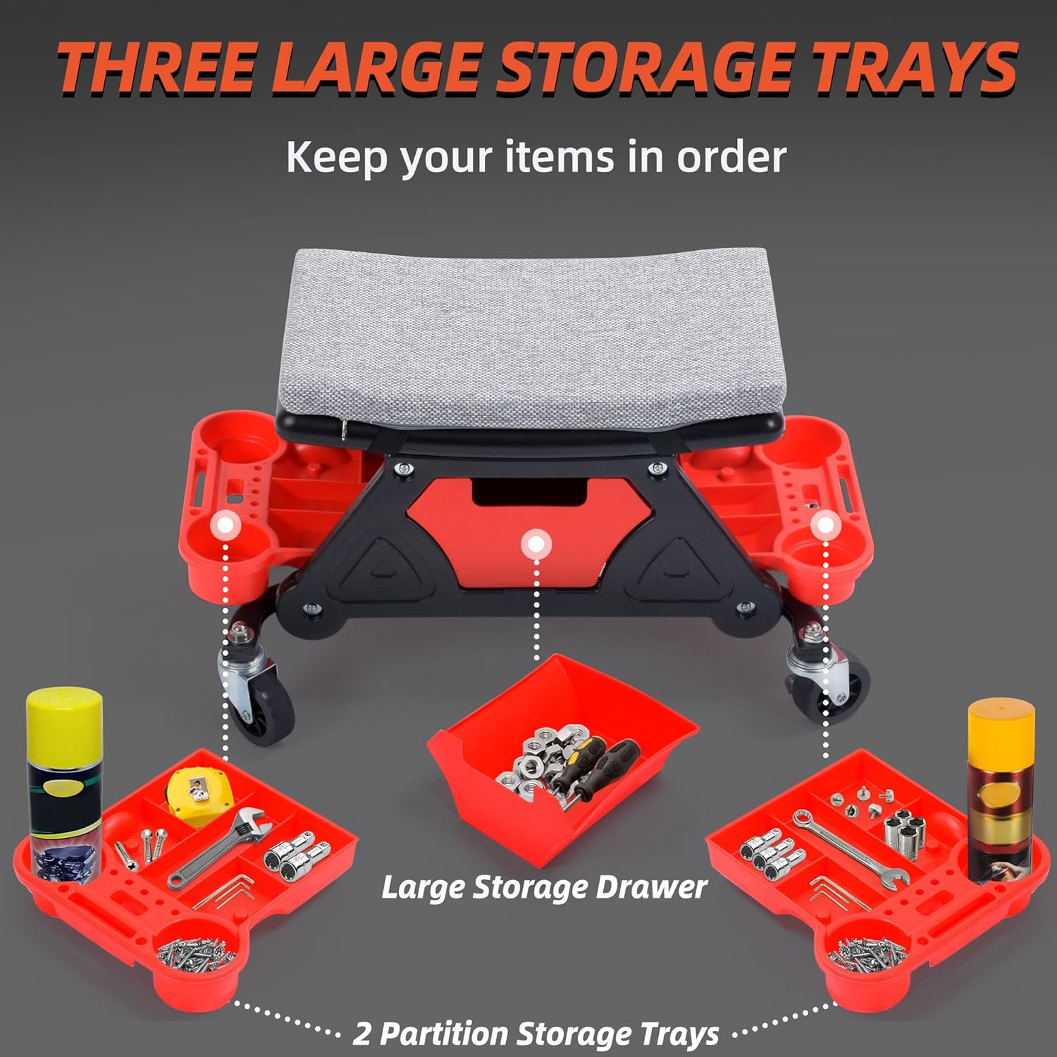 YITAHOME Mechanic Stool 330 LBS with Wheels, Heavy Duty Rolling Mechanics Seat, Rolling Tool Seat for Automotive Auto Repair