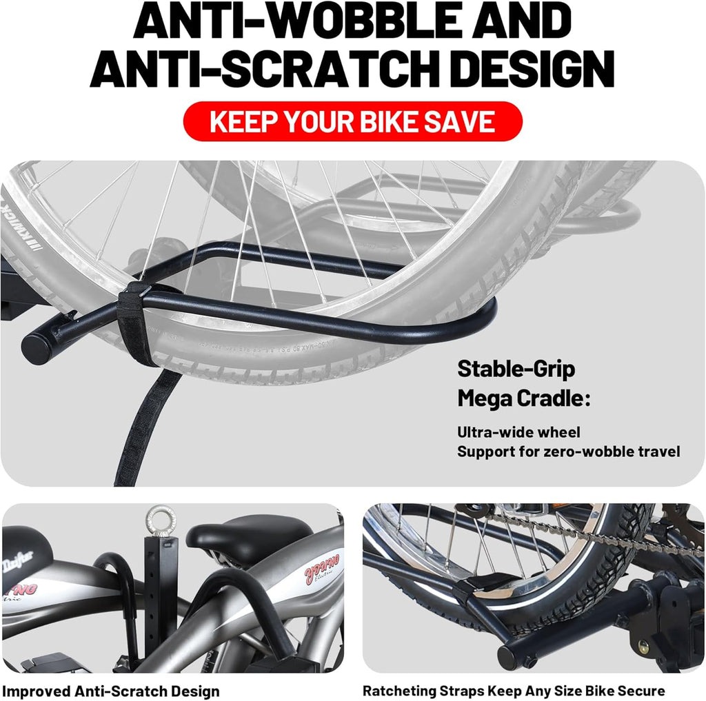Rockland Foldable 2-Bike Rack, 200 lbs Capacity, Hitch Mount Bike Rack, Fits up to 5" Fat Tire Width and 50" Wheelbase, Bike Carrier Rack for 2" Receiver for Cars SUVs Vans RVs