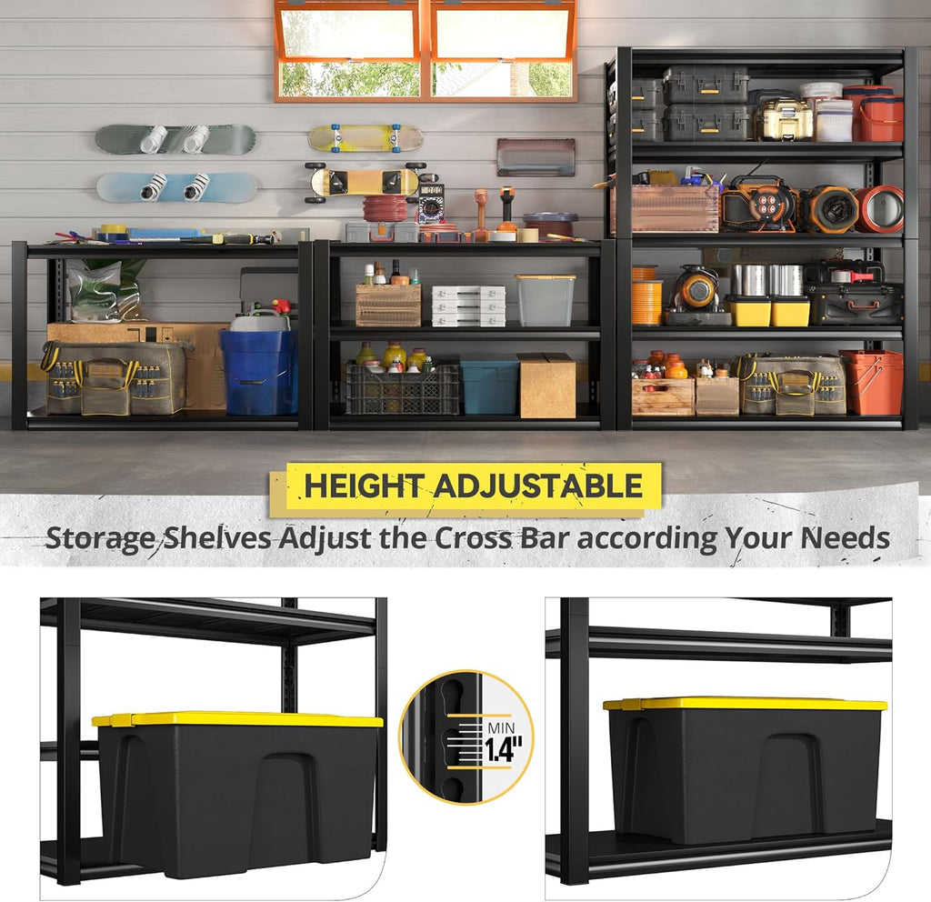 REIBII Garage Shelving Heavy Duty Storage Shelves, Extra Large Adjustable Storage Rack with 5 Tier Metal Shelving Unit, 2500LBS Loads Heavy Duty Shelf, Easy Assembly, 4 Pack
