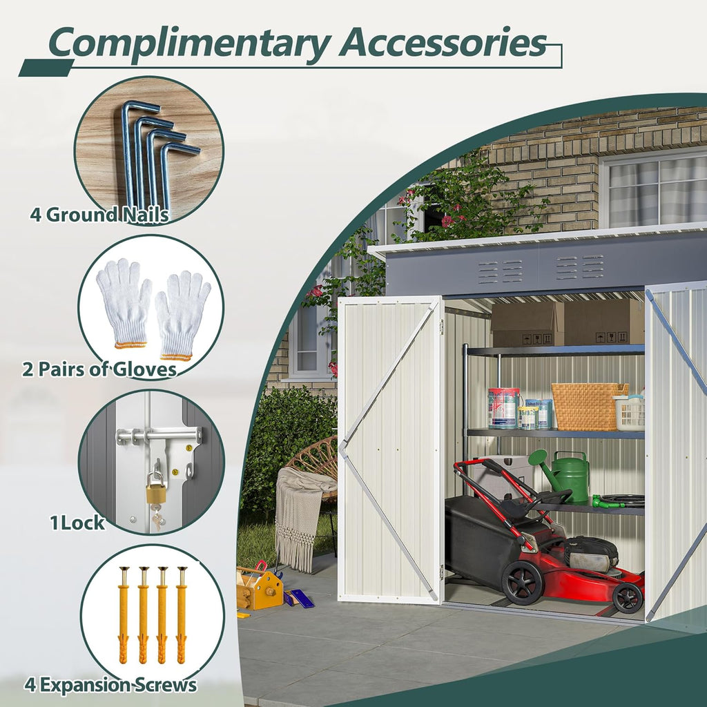 Outdoor Storage Shed,6X4 FT Metal Garden Shed with Lockable Doors & Slooping Roof,Updated Reinforced Door,Tool/Bike Sheds for Backyard, Patio, Poolside,Garage