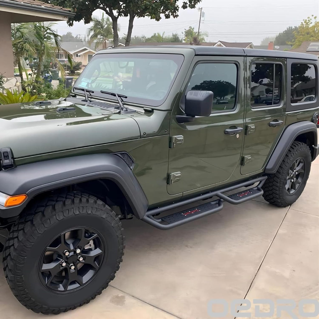 OEDRO All-Steel Build Running Boards Compatible with 2018-2025 Jeep Wrangler JL 4 Door, Bolt-on Side Steps with Leaf Shaped Design, Black Powder Coated Nerf Bar