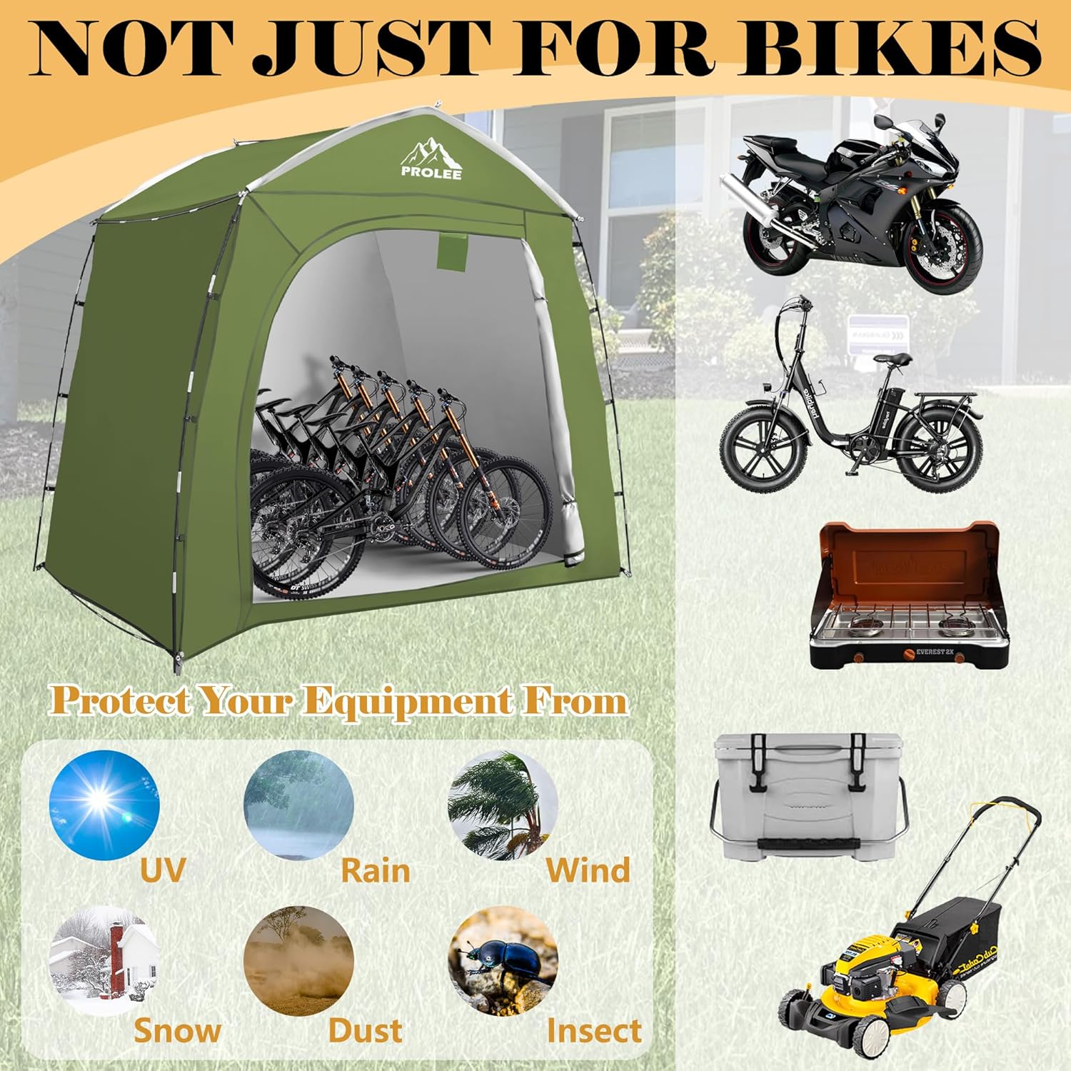 Bike Storage 7.3 x 5ft, Outside Storage Waterproof Oxford Fabric for 4 Bikes, Bike Shed, Garden Sheds & Outdoor Storage (Arch Green - XXL for 4-5 Bikes)