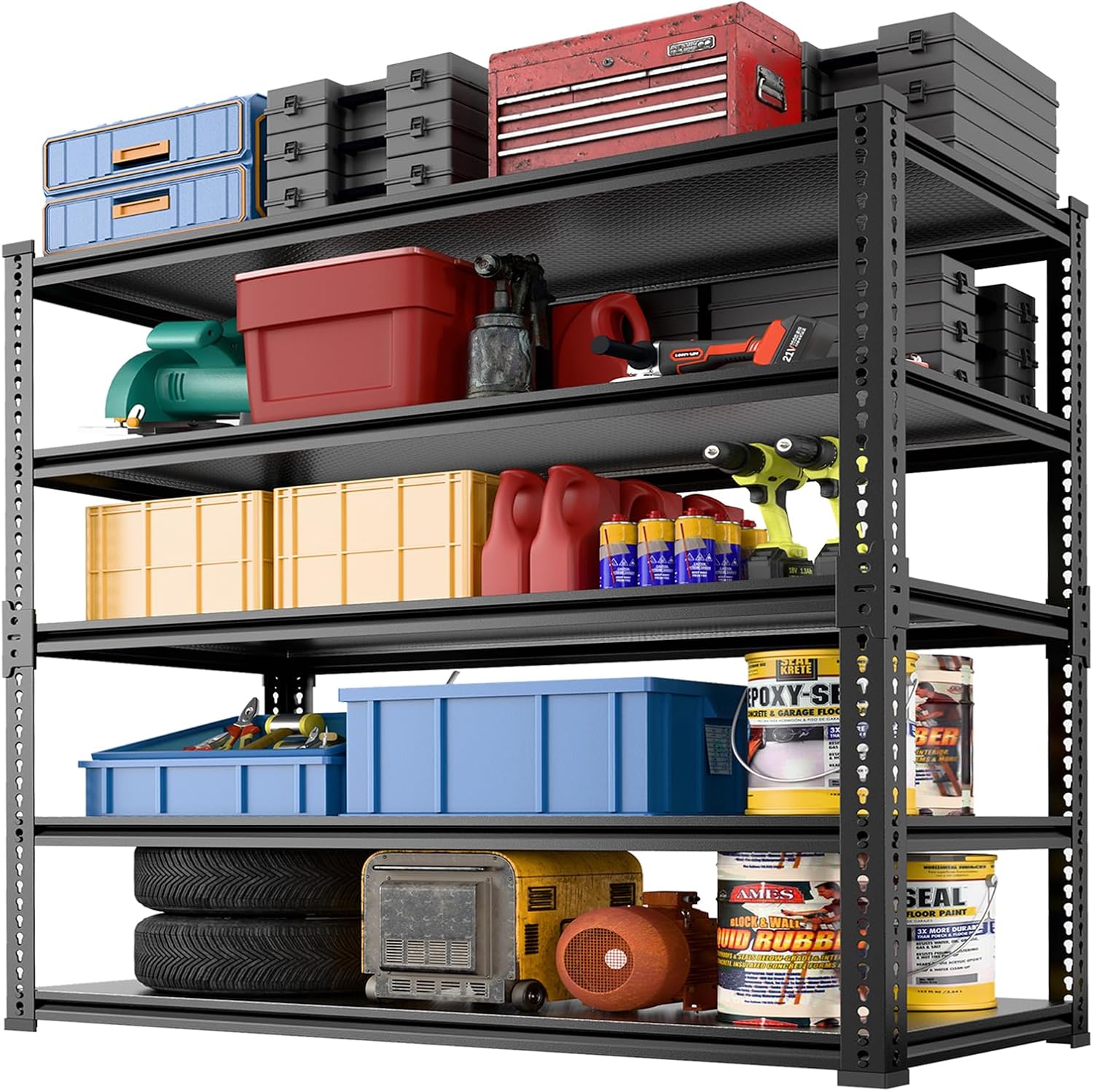 48" Wide Garage Shelving Heavy Duty 3000LBS, 5 Tier Adjustable Storage Rack, 72" H x 48" W x 24" D Boltless Shelving Unit for Garage, Warehouse, Basement, Workshop