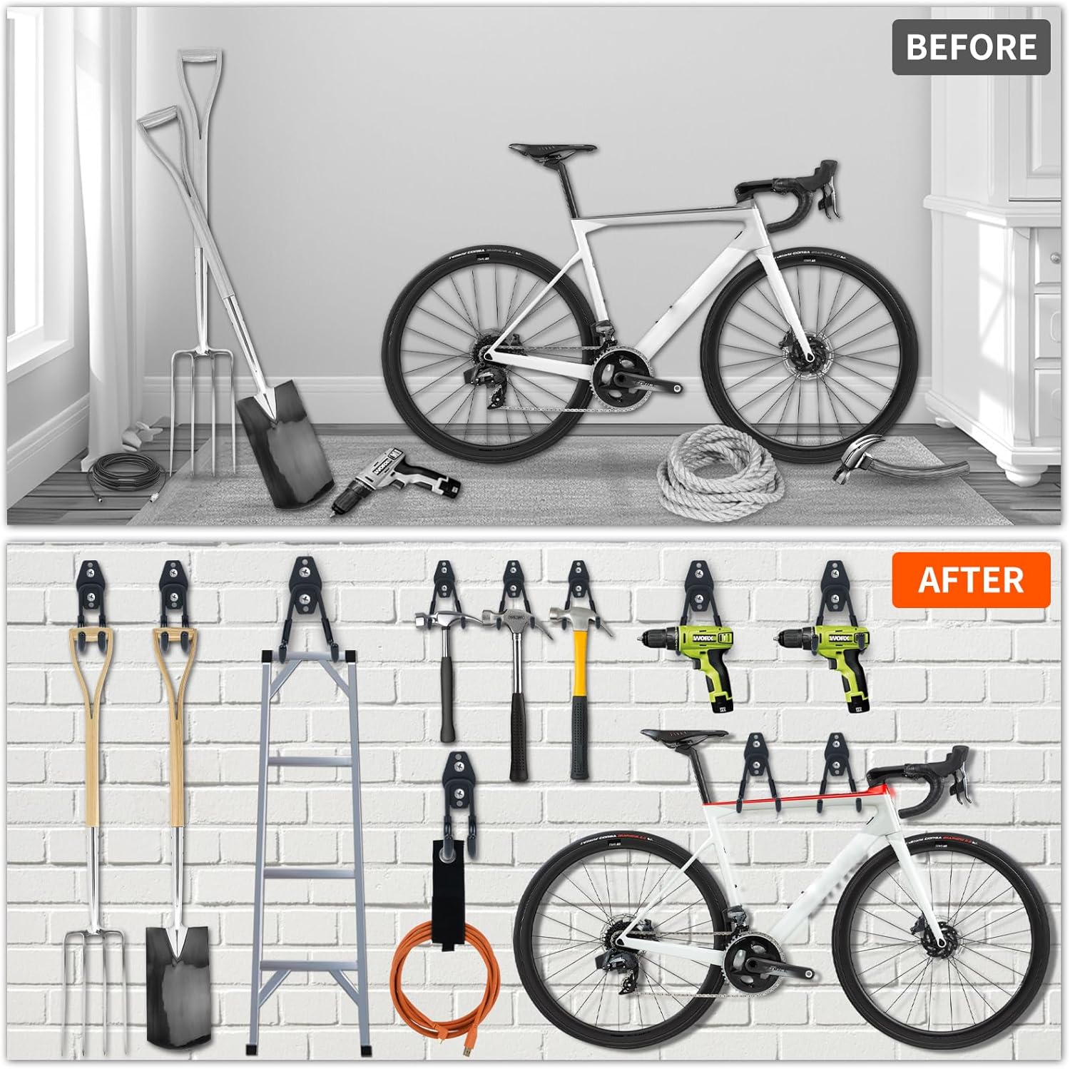 6 Pack Garage Hooks, Large Utility Wall Mount Garage Hooks Heavy Duty with Multiple Welding Spots, Garage Organization for Hanging Garden & Shed Tools, Bike, Ladder, Hose and More(Black)