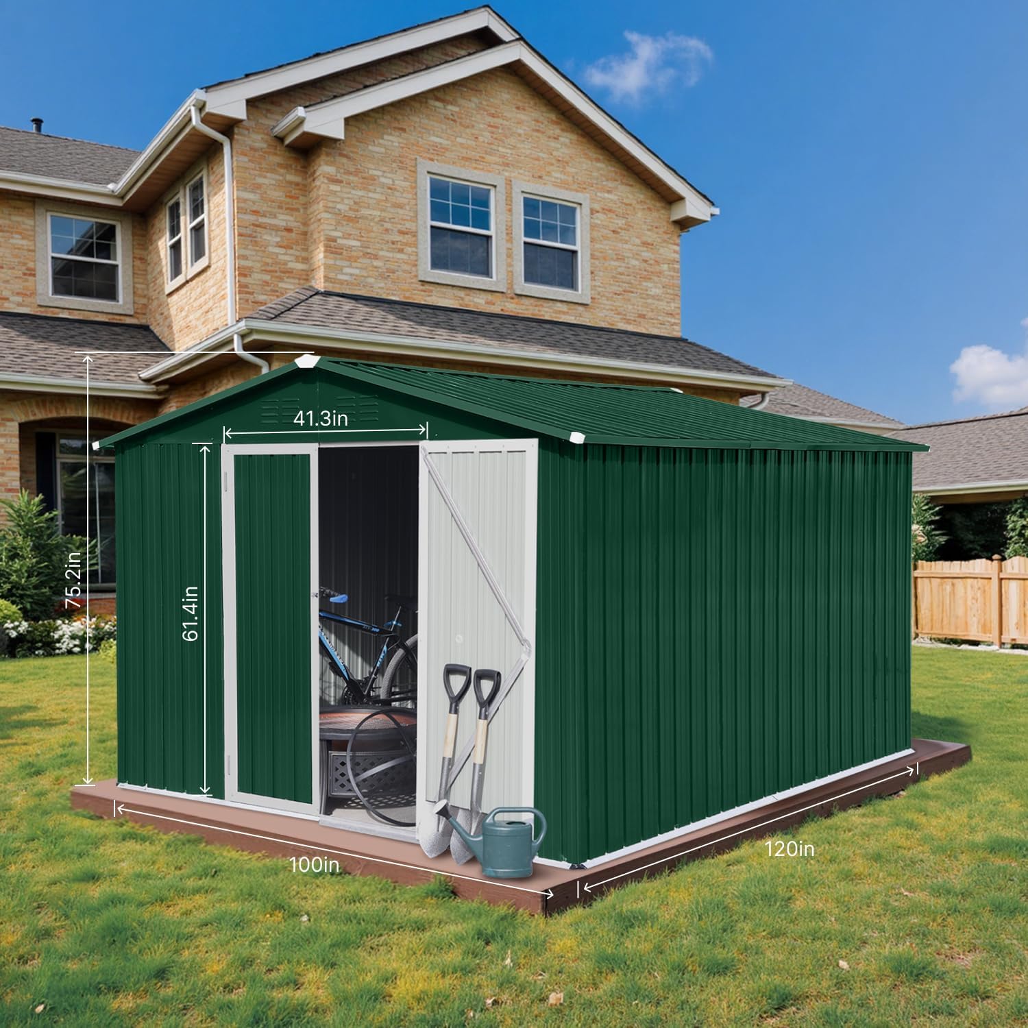 10' x 8' XL Outdoor Storage Shed, Sturdy Metal Building w/Lockable Doors for Garden, Backyard, Poolside and Lawn, Green