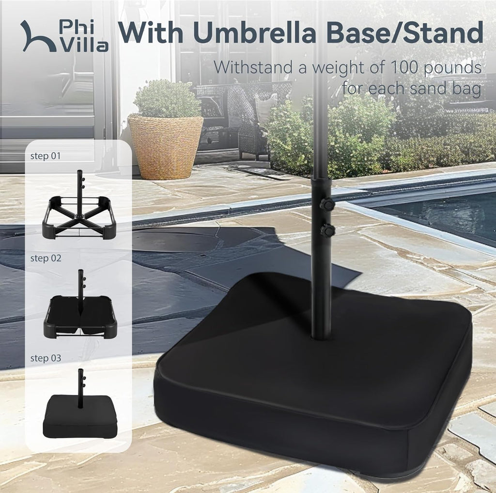 PHI VILLA 15ft Large Patio Umbrellas with Base Included, Outdoor Double-Sided Rectangle Market Umbrella with Crank Handle, for Pool Lawn Garden, Blue